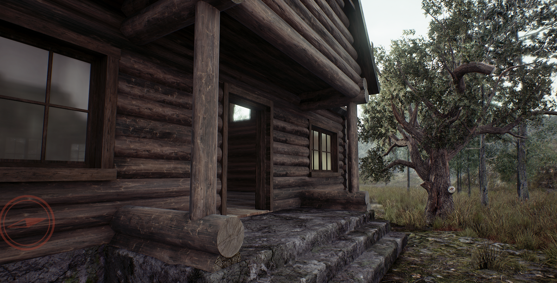 Log cabin in a forest setting HD Wallpaper
