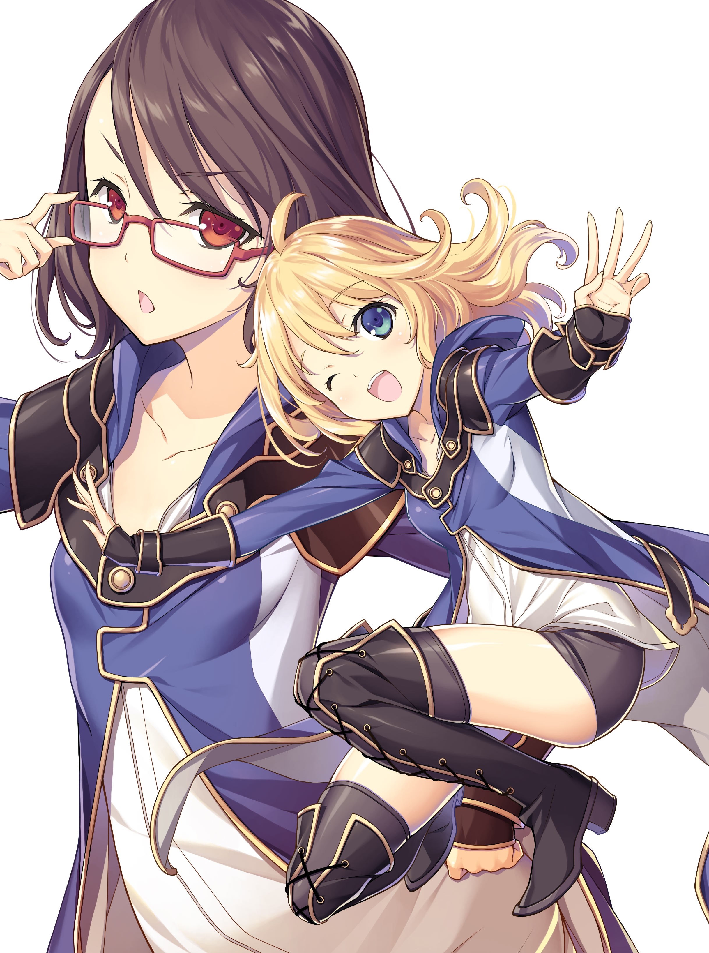 Two anime girls in blue and white outfits HD Wallpaper