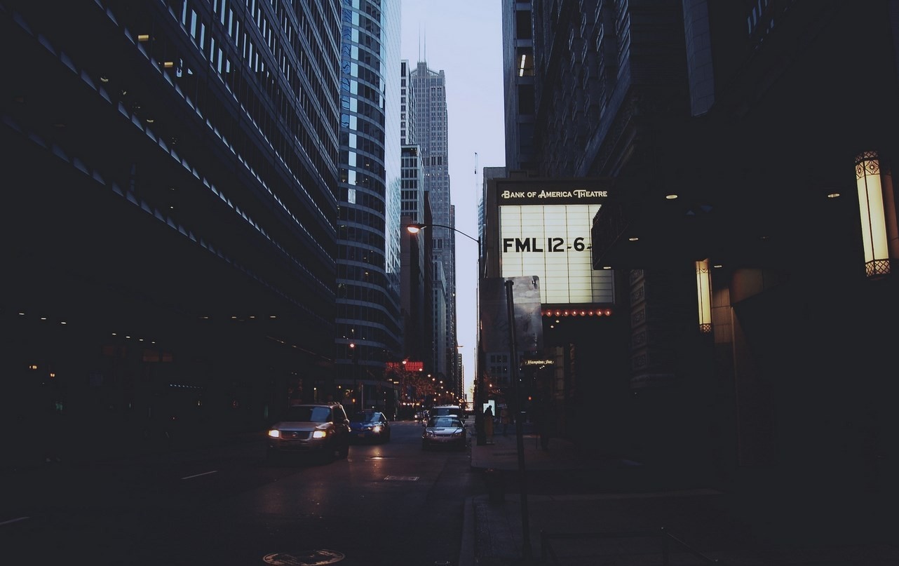 Bank of America Theatre marquee at night HD Wallpaper