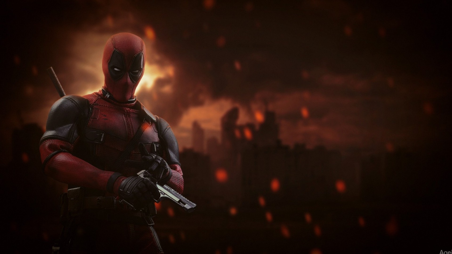 Deadpool from Marvel Comics holding a gun HD Wallpaper