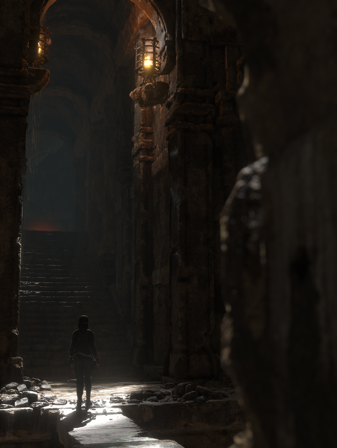 Lara Croft from Rise of the Tomb Raider in a dark temple HD Wallpaper
