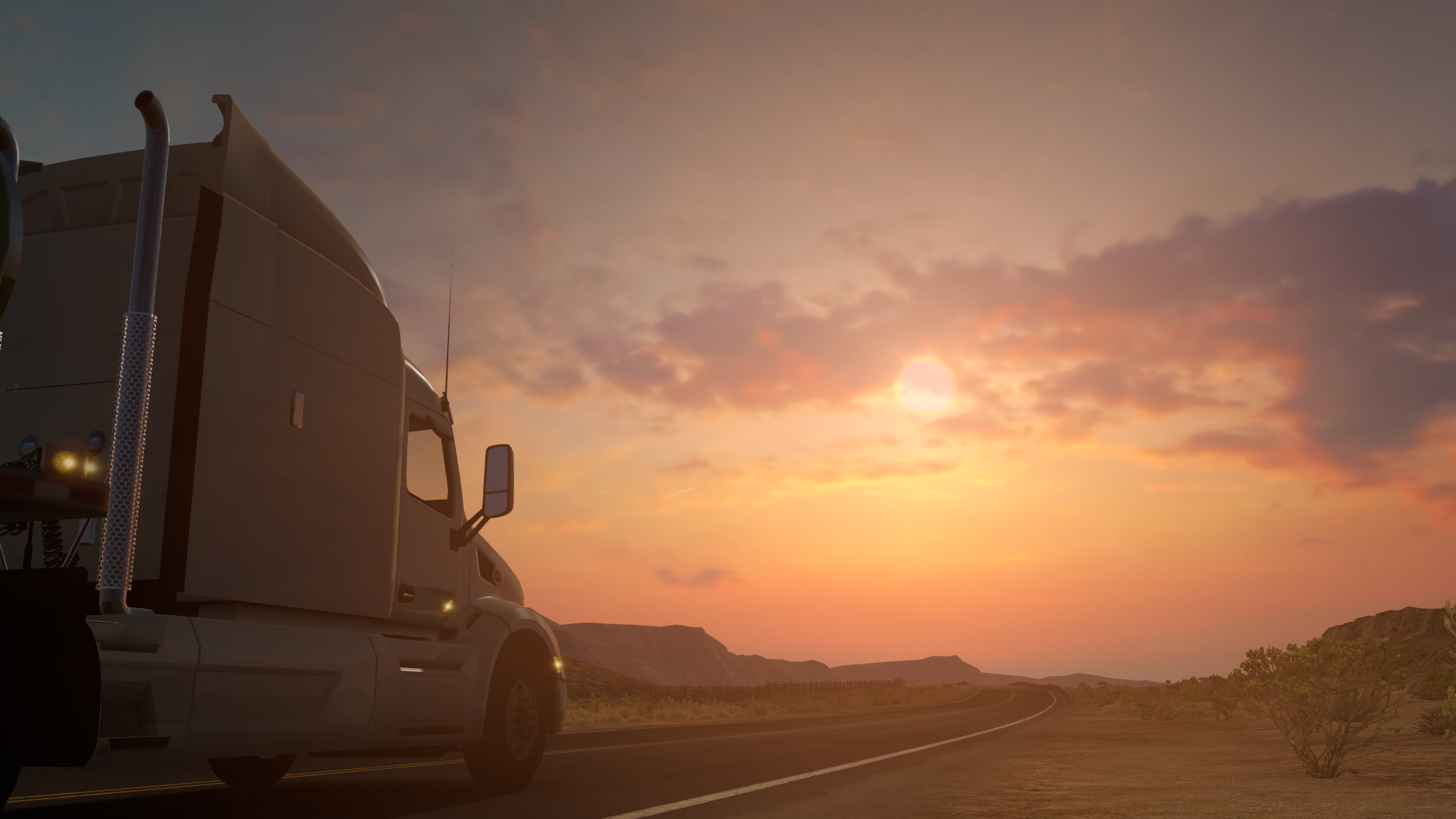 American Truck Simulator: Truck driving at sunset HD Wallpaper