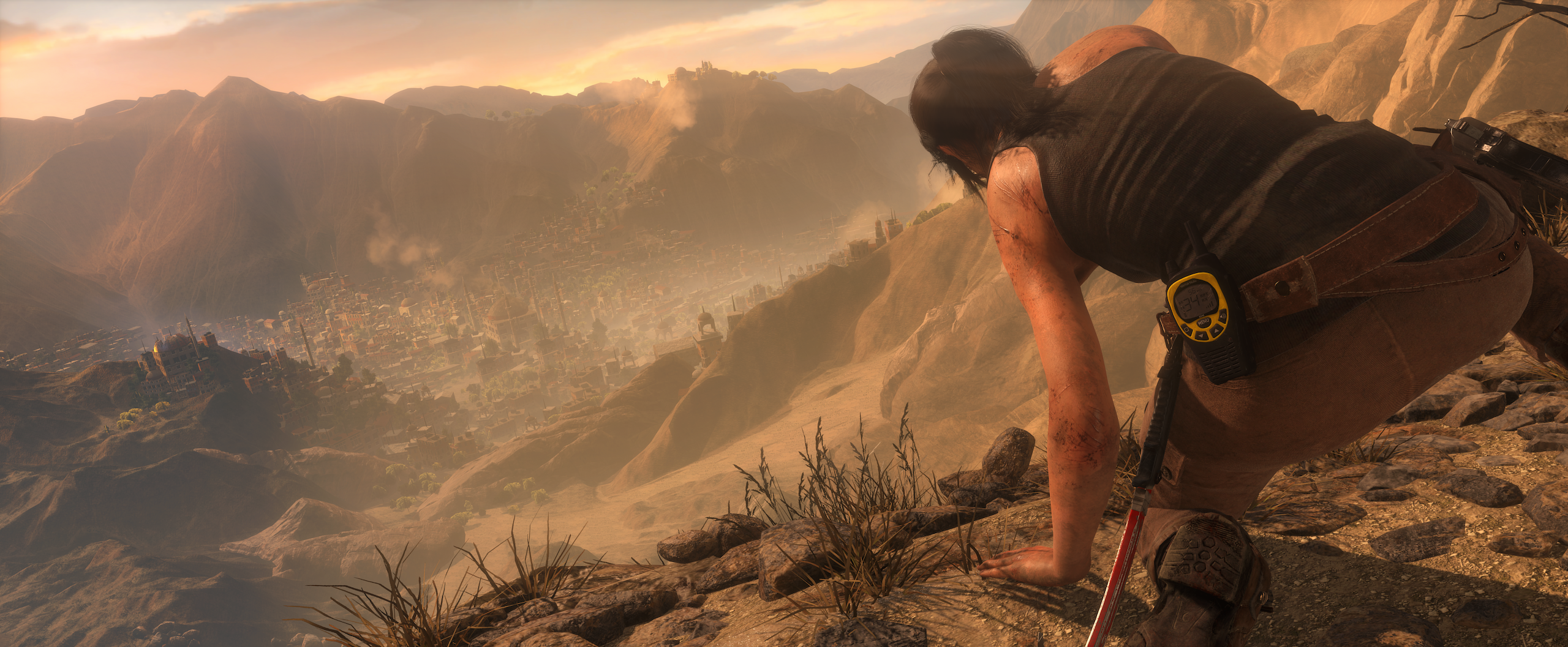Lara Croft from Rise of the Tomb Raider overlooking a valley HD Wallpaper