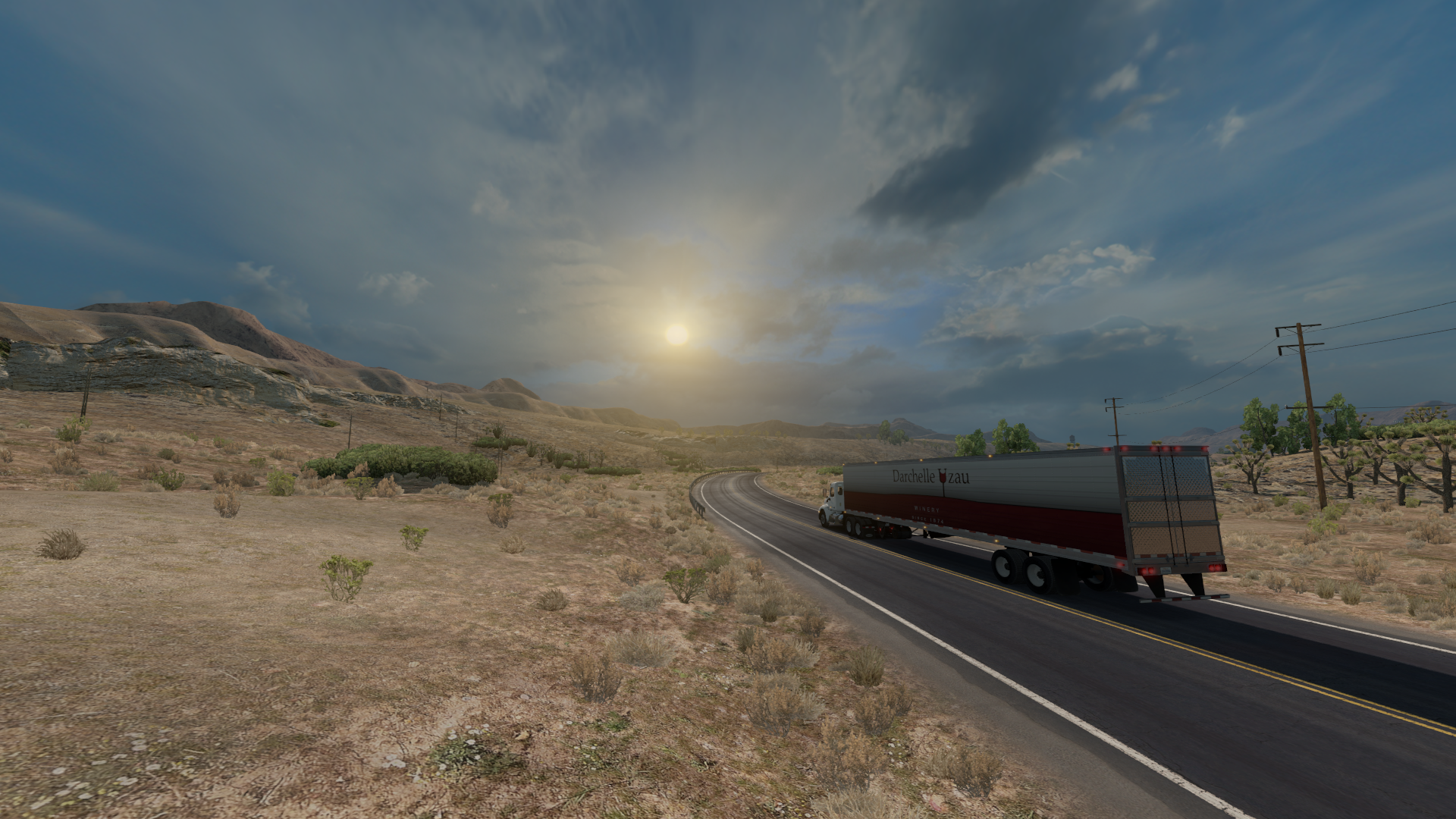 Truck driving on a desert highway in American Truck Simulator HD Wallpaper