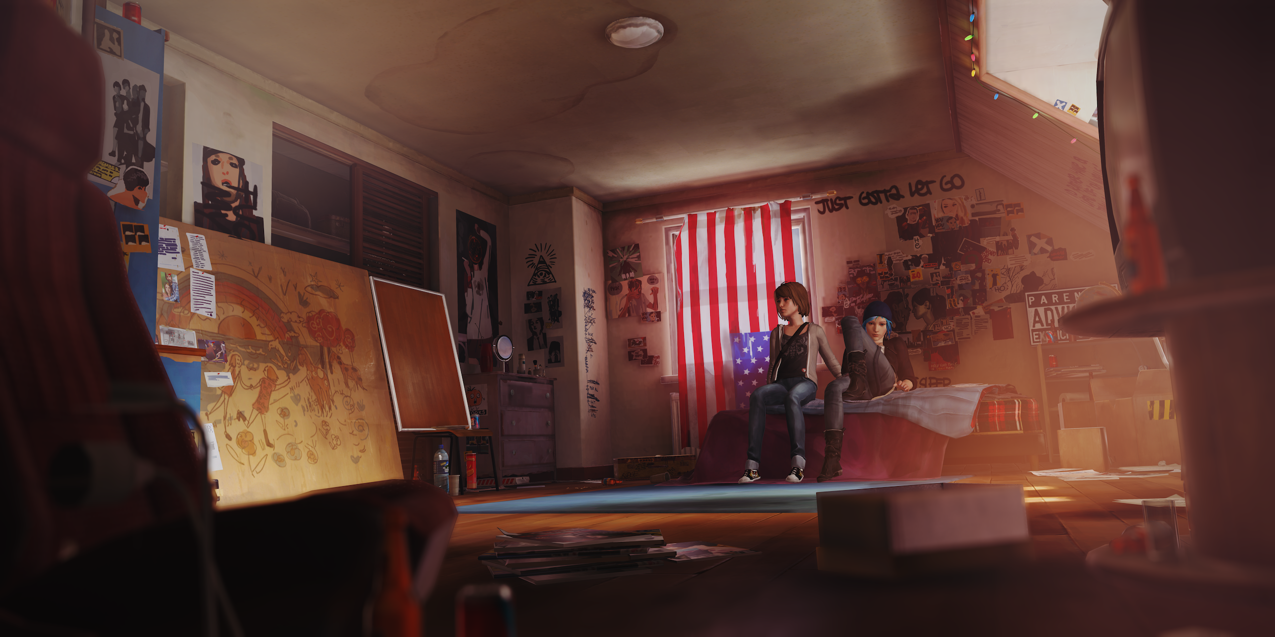 Max Caulfield and Chloe Price in a room from Life Is Strange HD Wallpaper