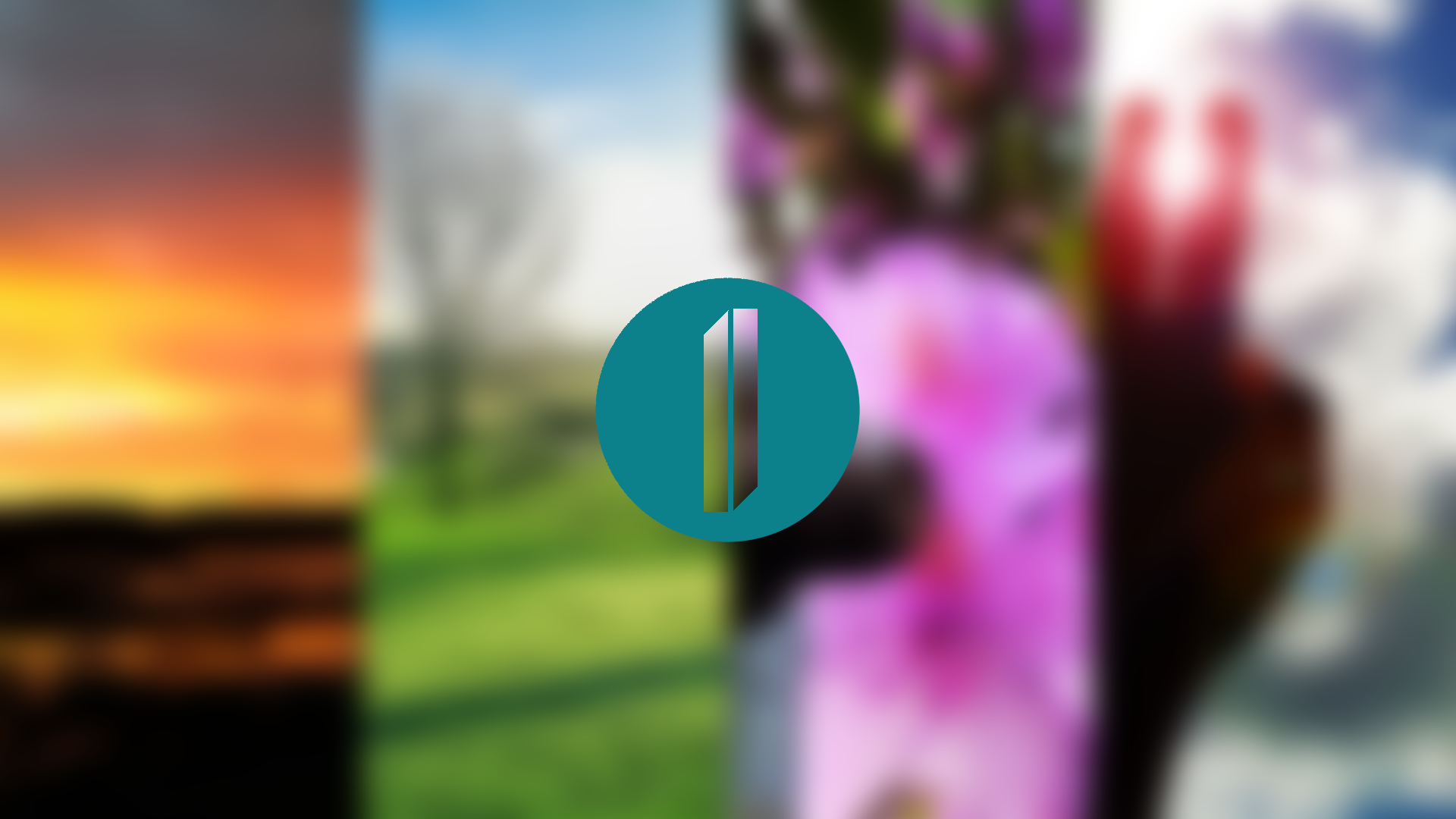 Abstract nature collage with a teal circle logo HD Wallpaper