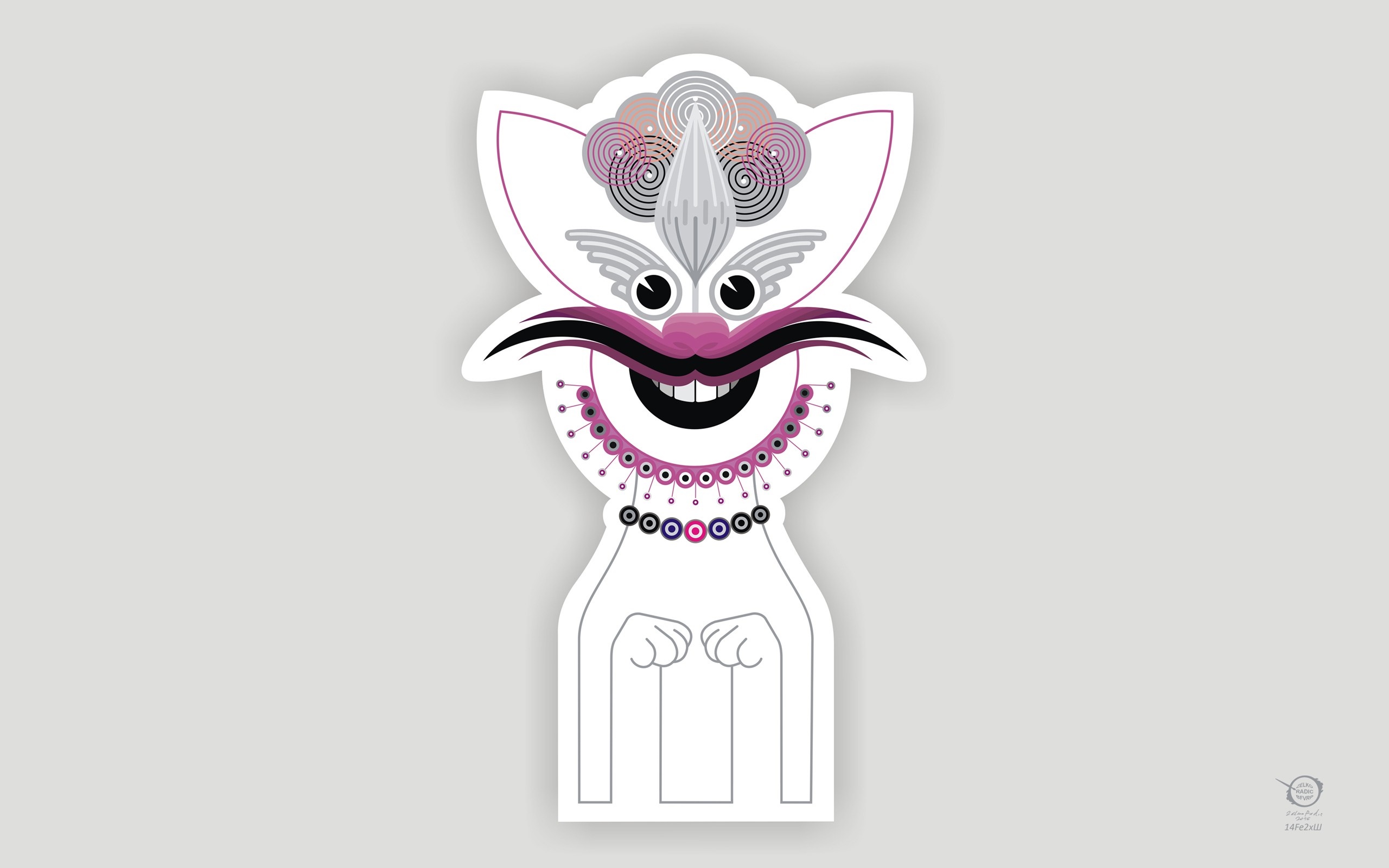 Stylized cartoon cat illustration with mustache and necklace HD Wallpaper