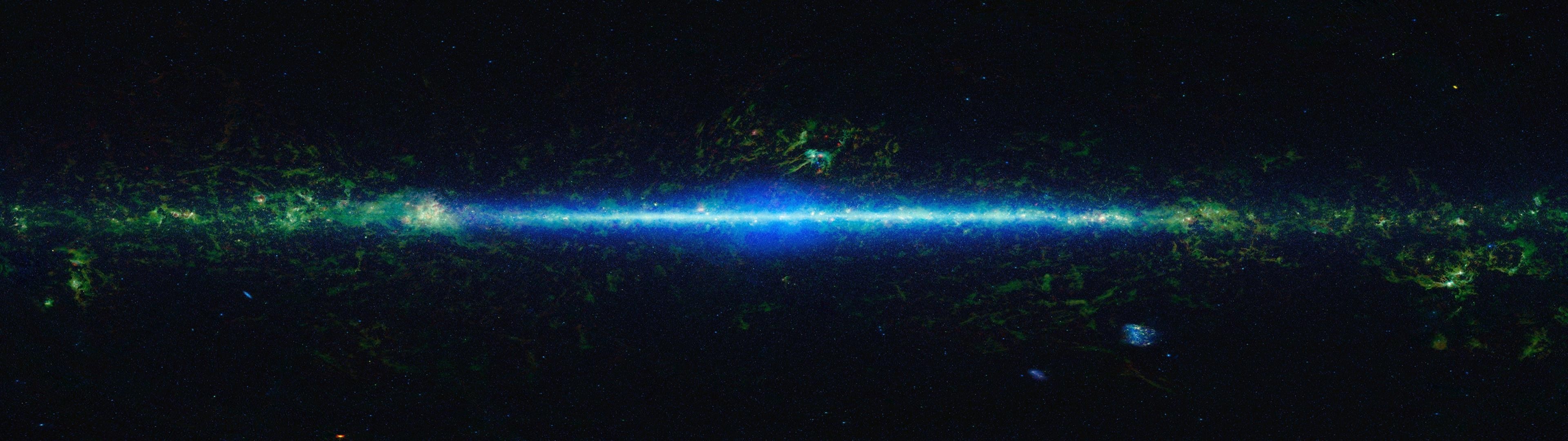 Milky Way galaxy in green and blue light HD Wallpaper