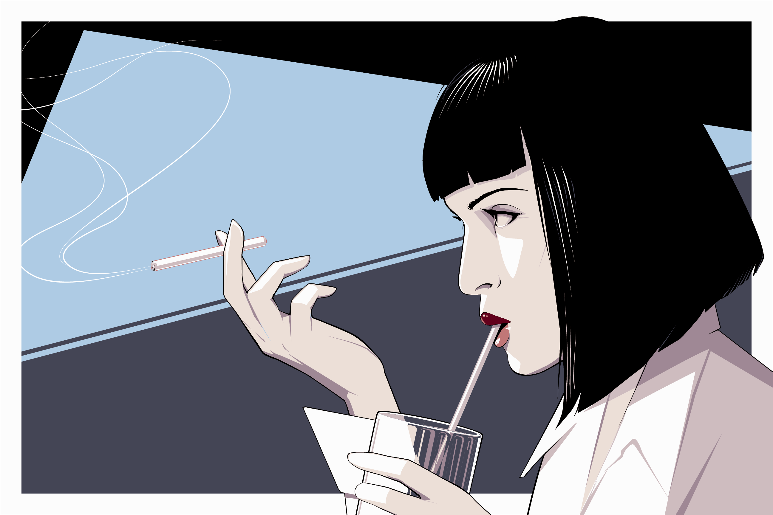 Mia Wallace from Pulp Fiction smoking and drinking HD Wallpaper