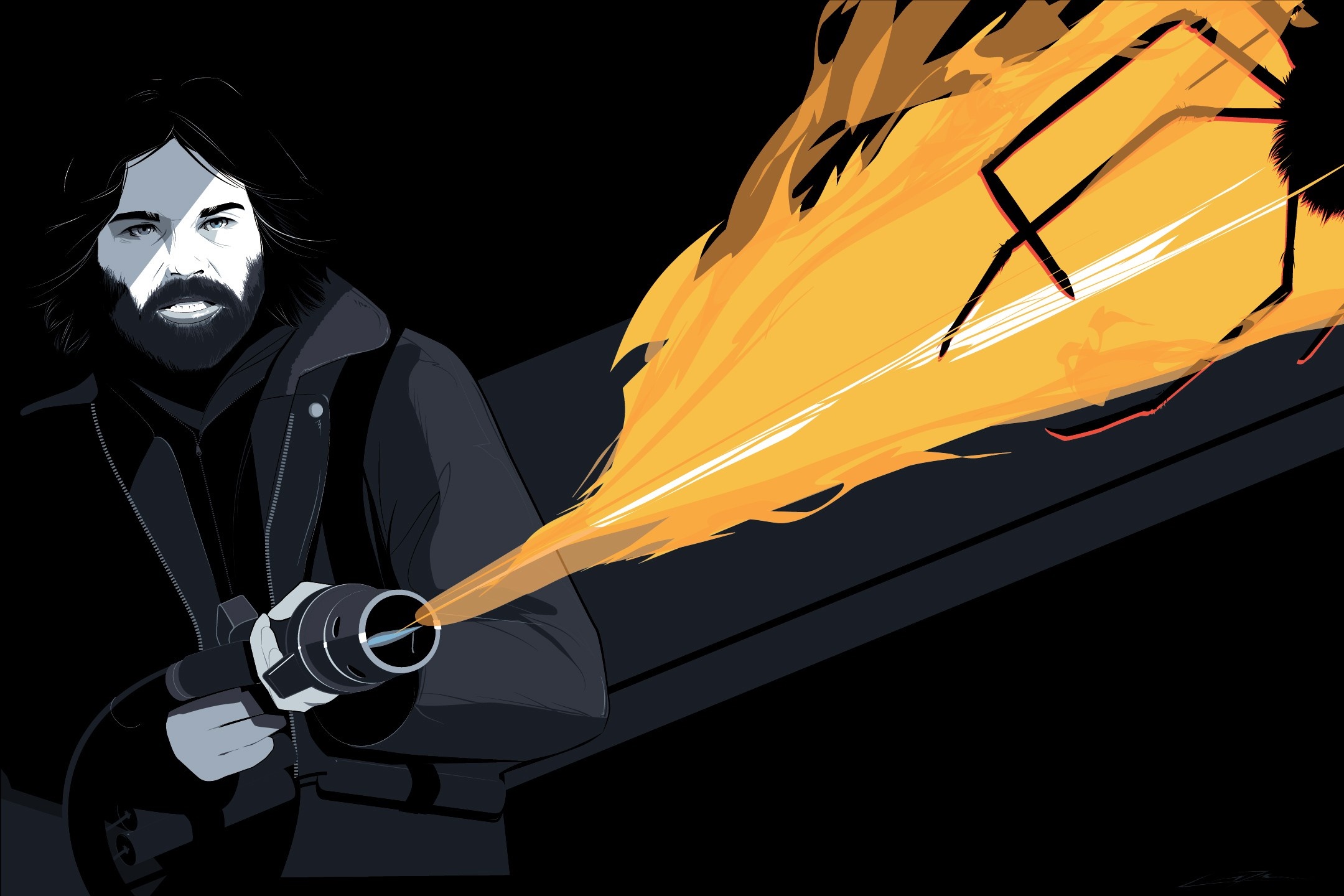 R.J. MacReady from The Thing with a flamethrower HD Wallpaper