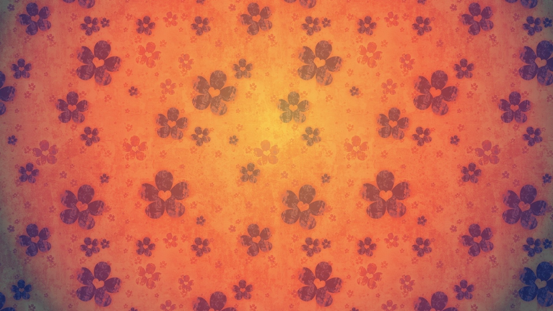 Floral pattern with hearts on textured orange background HD Wallpaper