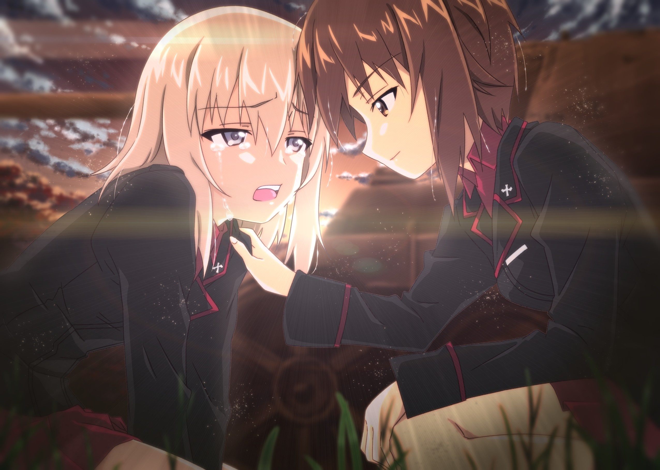 Emotional Scene from Girls und Panzer featuring Nishizumi Maho HD Wallpaper