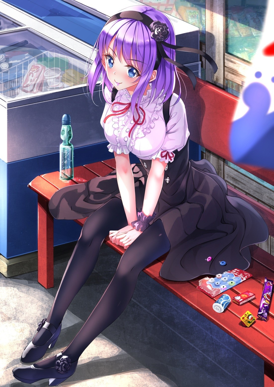 Hotaru Shidare from Dagashi Kashi sitting on a bench HD Wallpaper