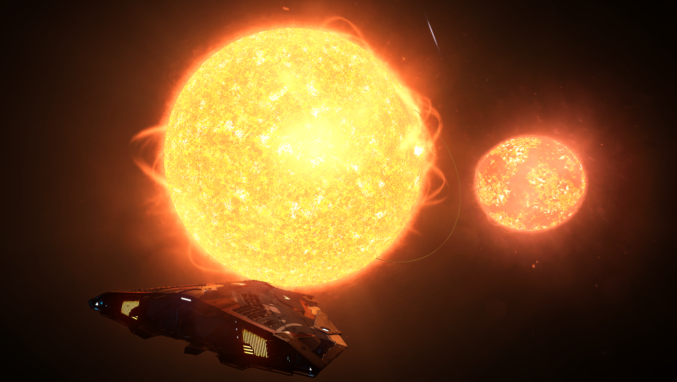 Elite Dangerous: Spaceship near two suns HD Wallpaper