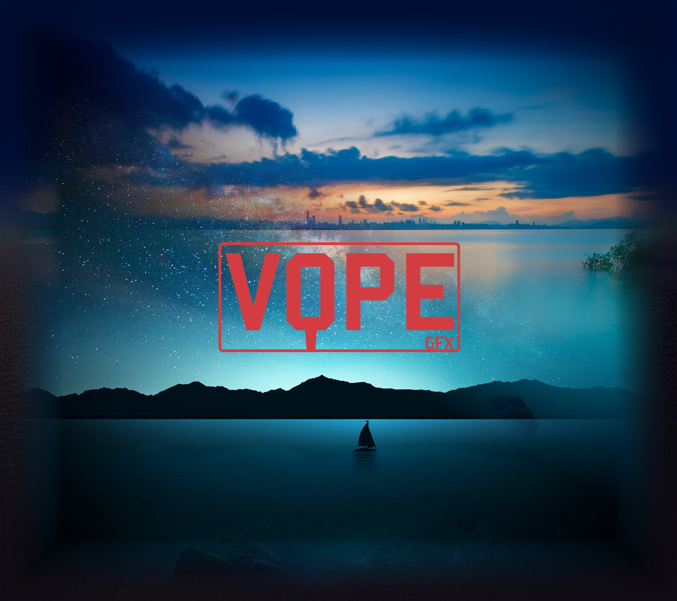 VQPE logo over a starry night landscape HD Wallpaper