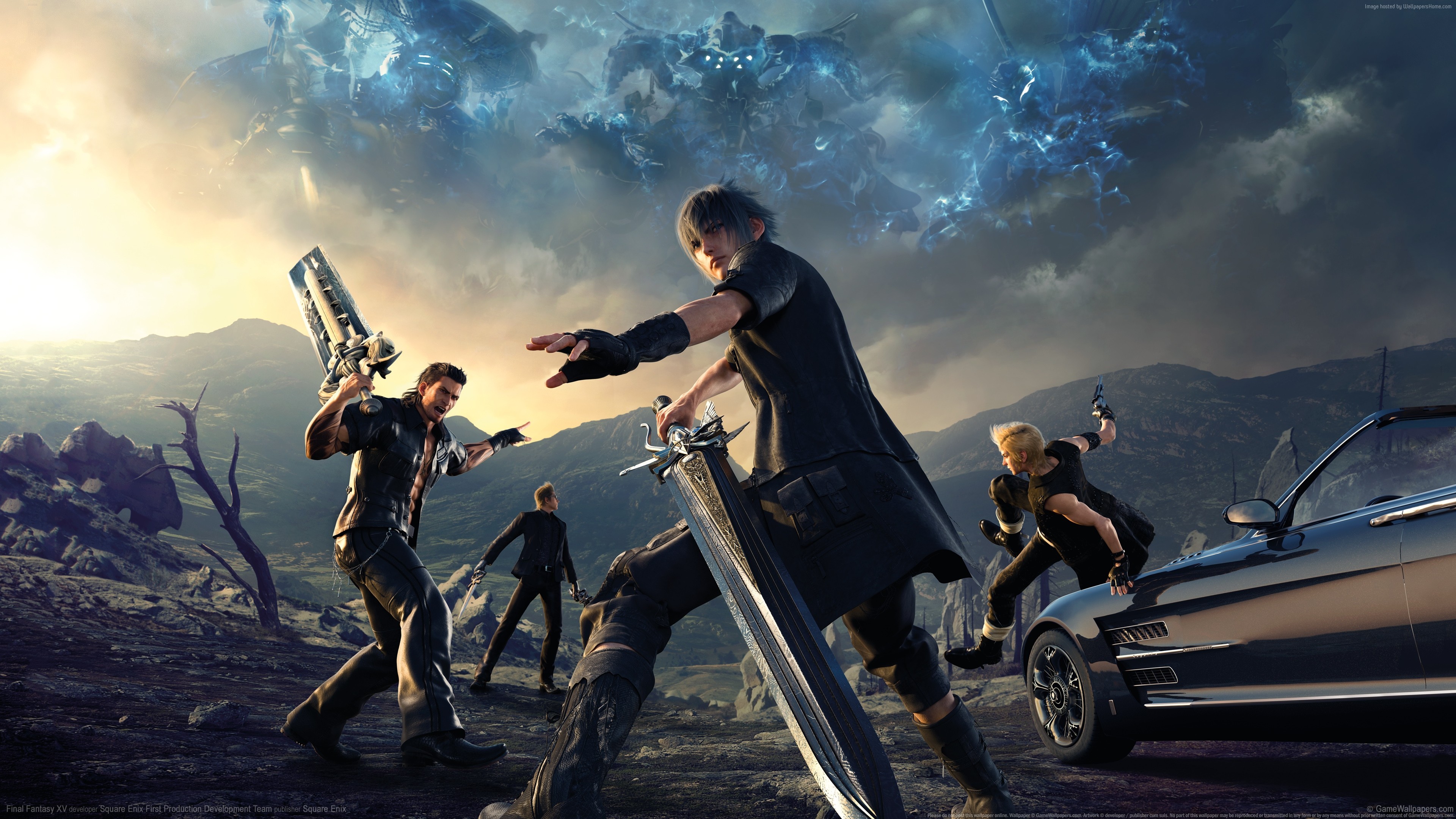 Final Fantasy XV characters facing a giant monster HD Wallpaper
