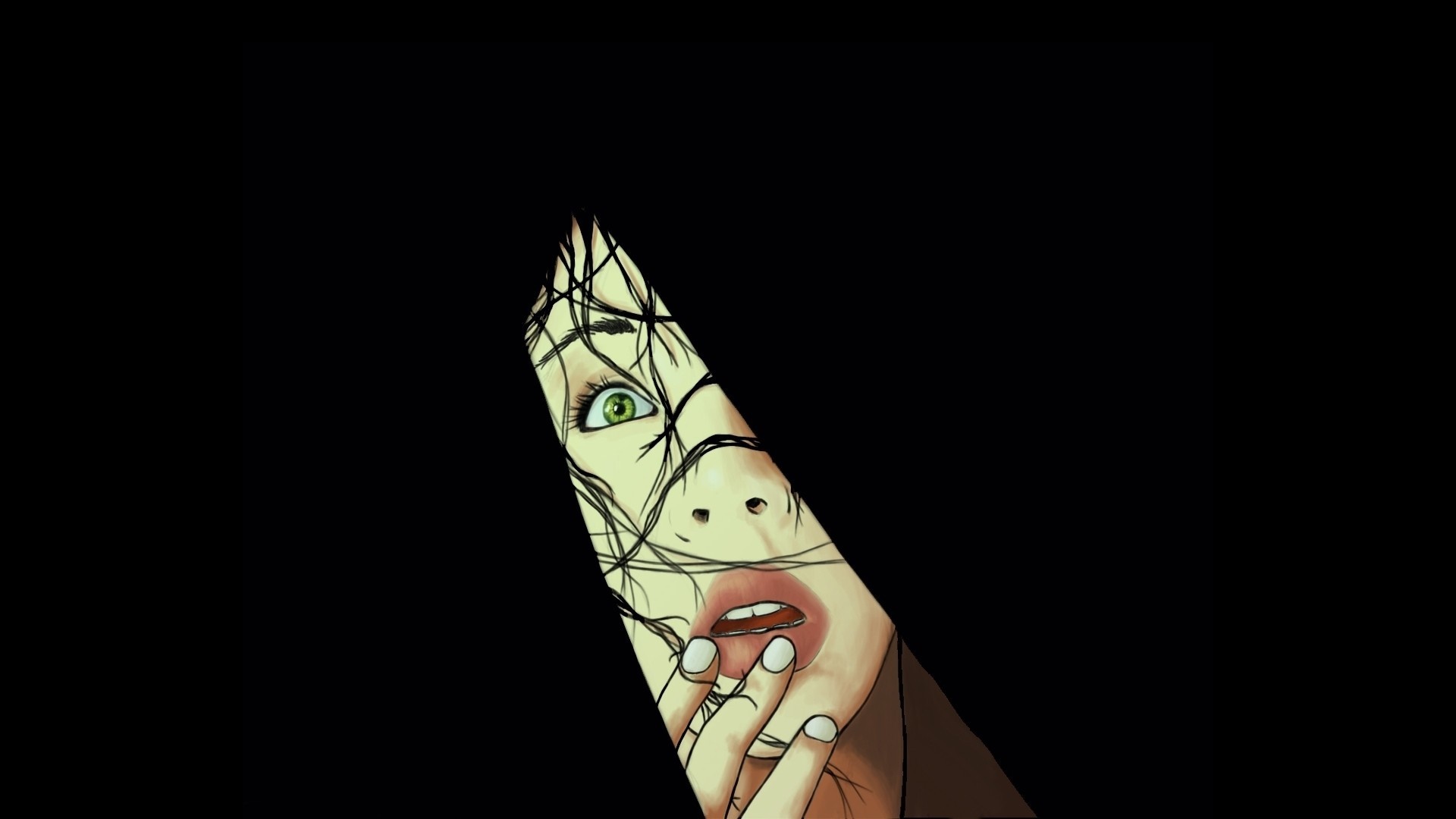 Close up of a woman's face peeking through darkness HD Wallpaper
