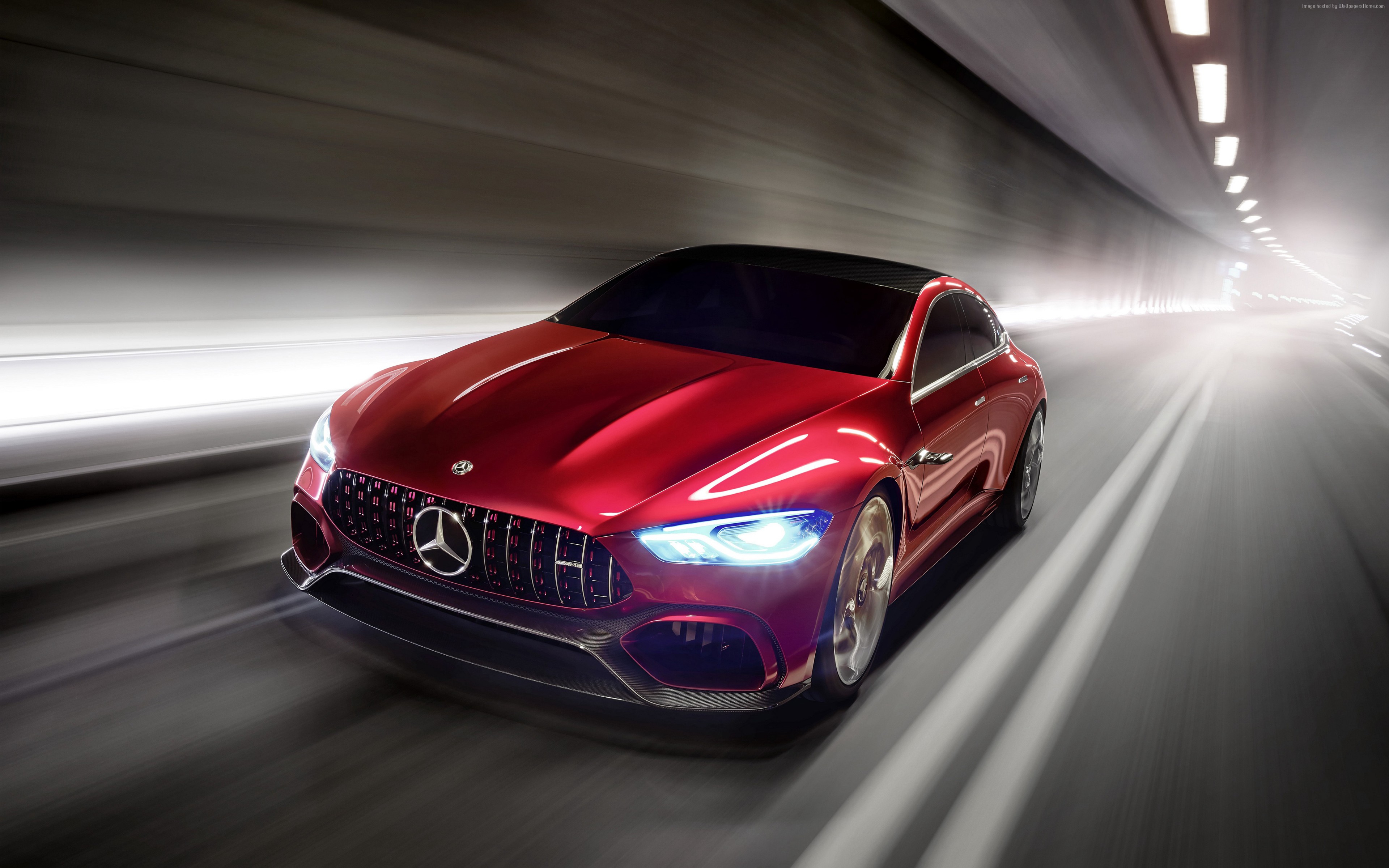Red Mercedes AMG GT Concept car in a tunnel HD Wallpaper