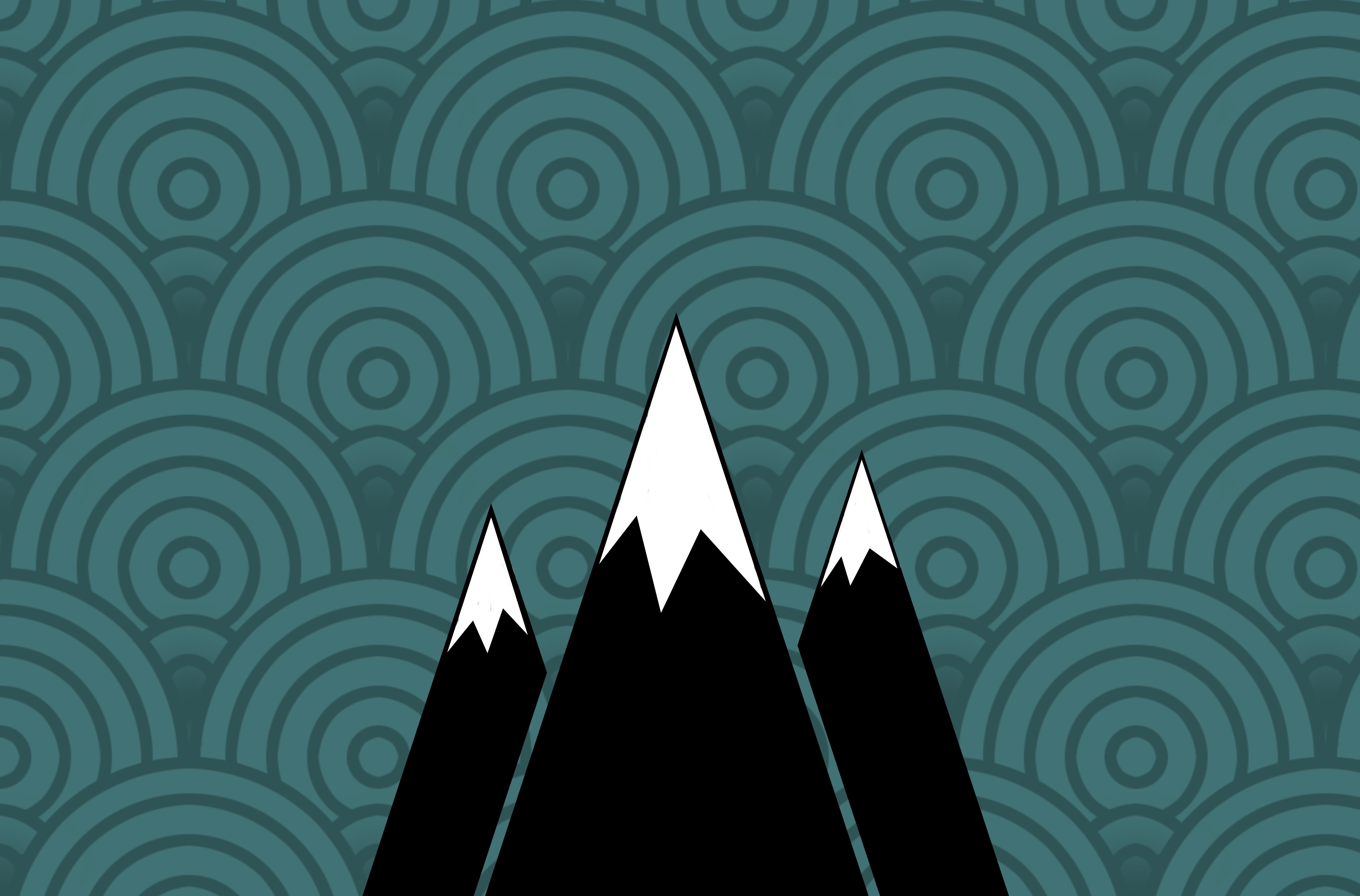 Stylized Mountains with Circular Pattern Background HD Wallpaper
