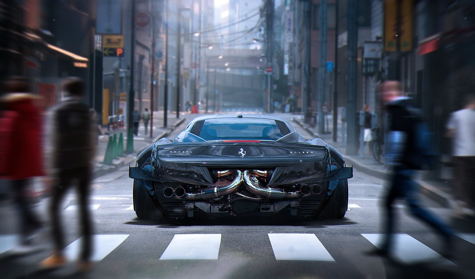 Black Saleen S7 Twin Turbo supercar on a city street HD Wallpaper