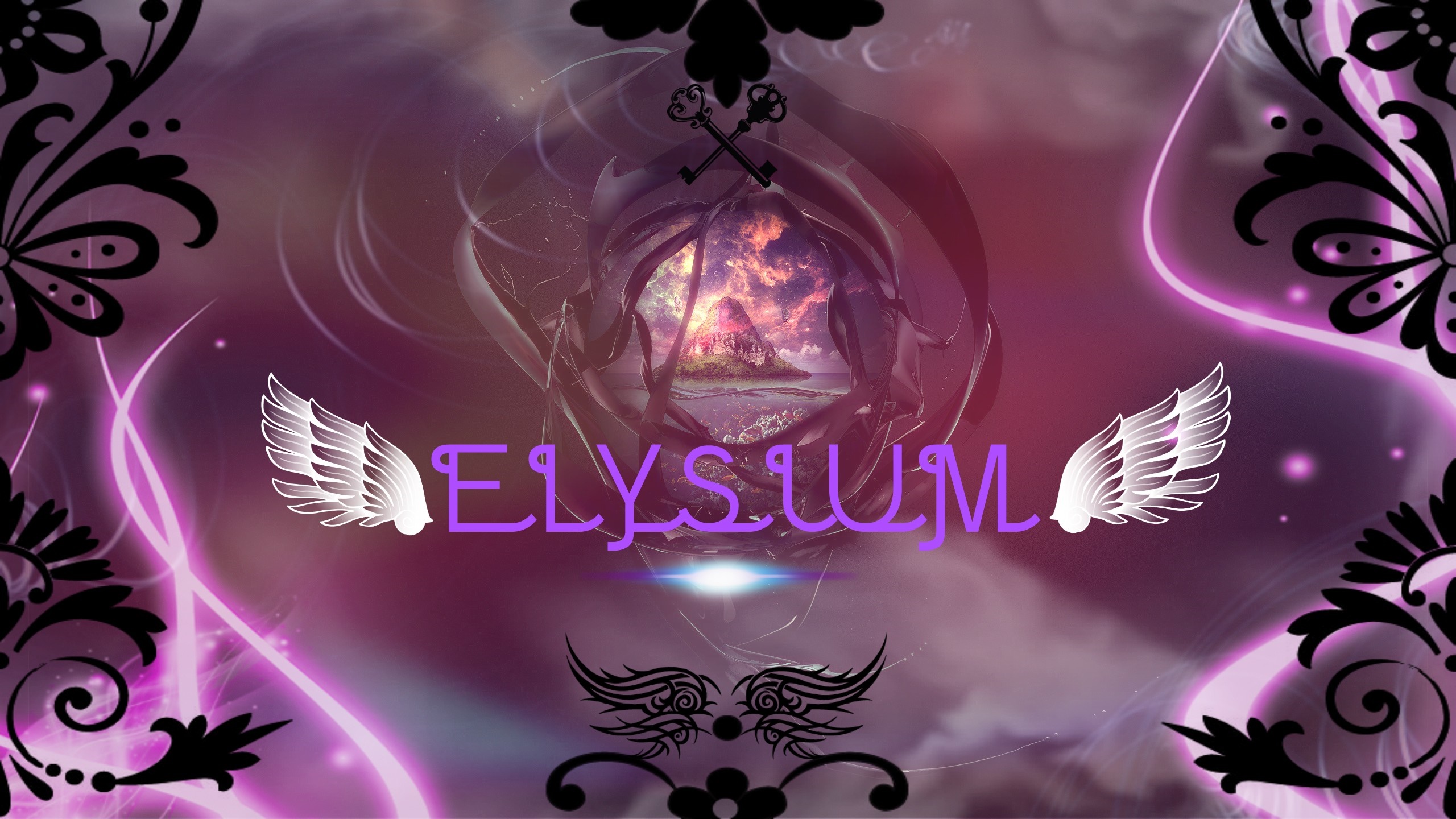 Elysium logo with wings and keys HD Wallpaper