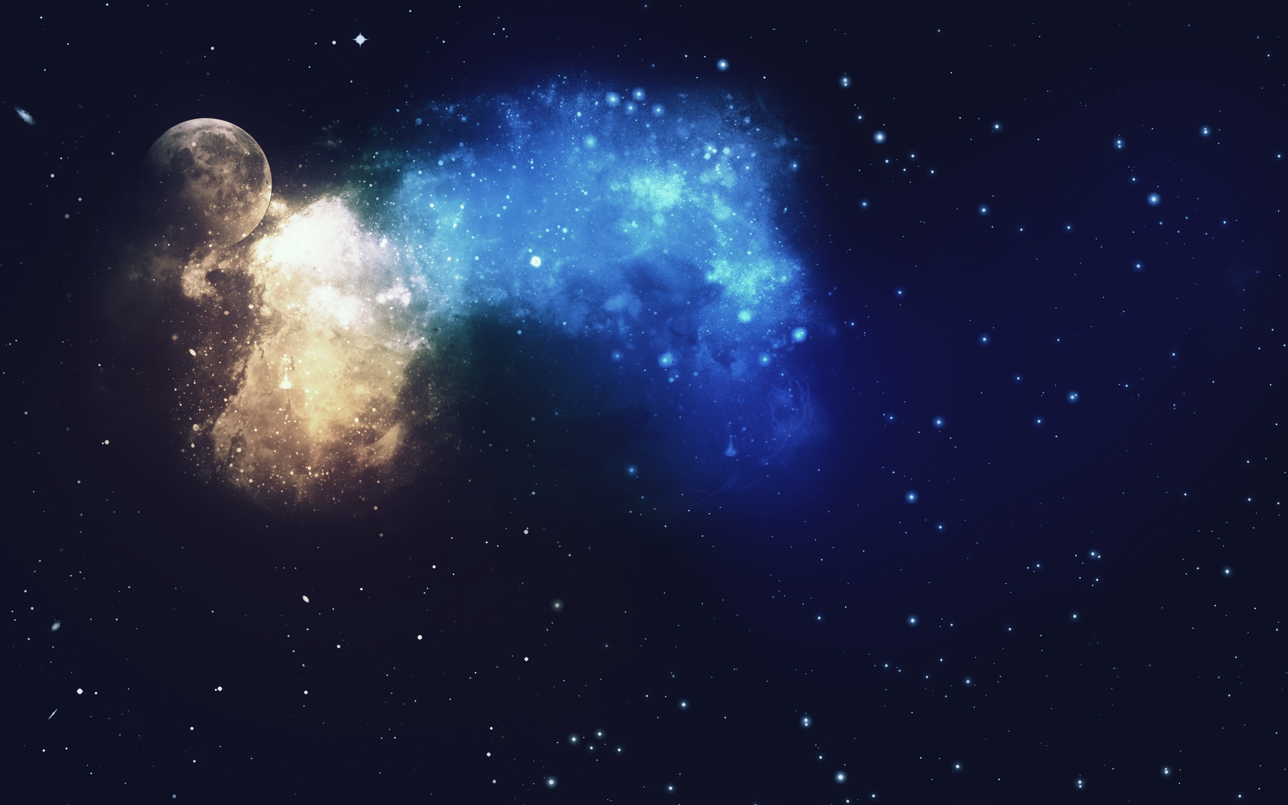 Moon and Nebula in Outer Space HD Wallpaper