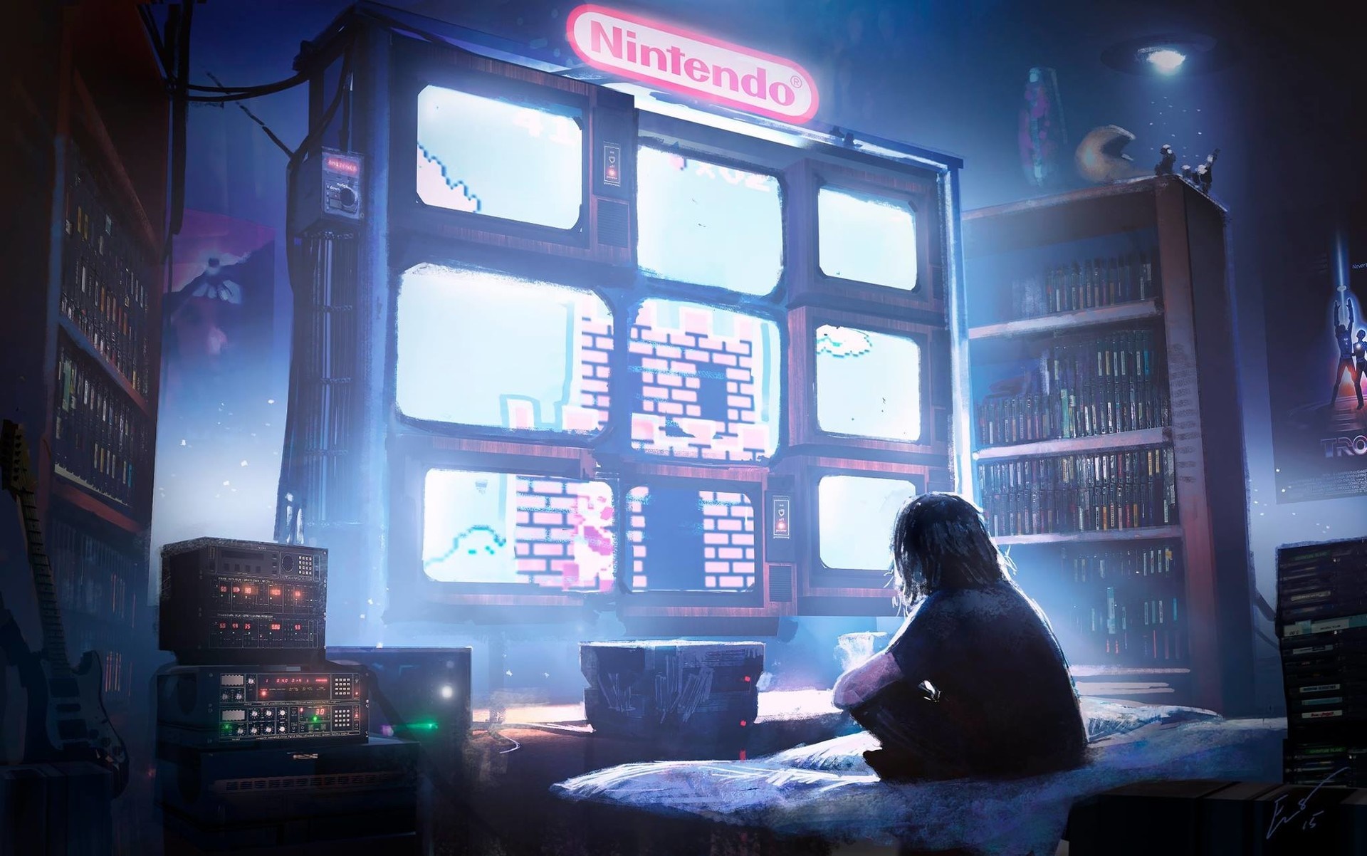Person playing Nintendo games on multiple screens HD Wallpaper