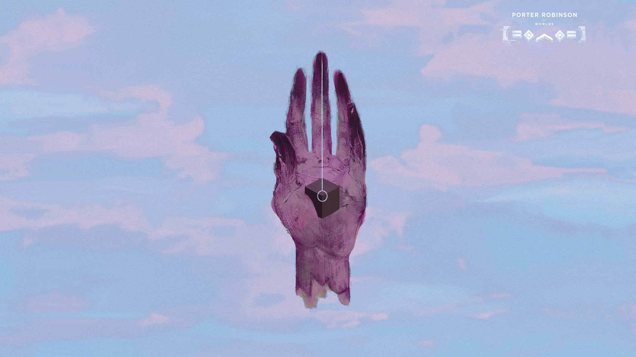 Porter Robinson Worlds album art with hand and cube HD Wallpaper