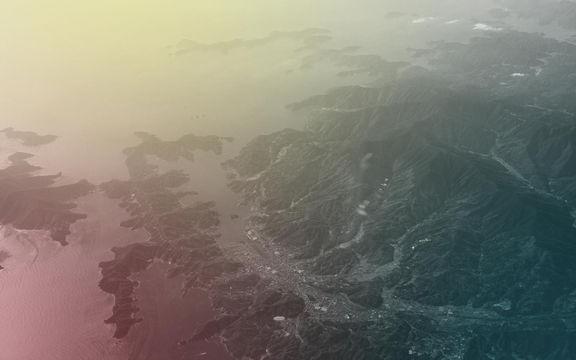 Aerial view of islands and mountains with haze HD Wallpaper