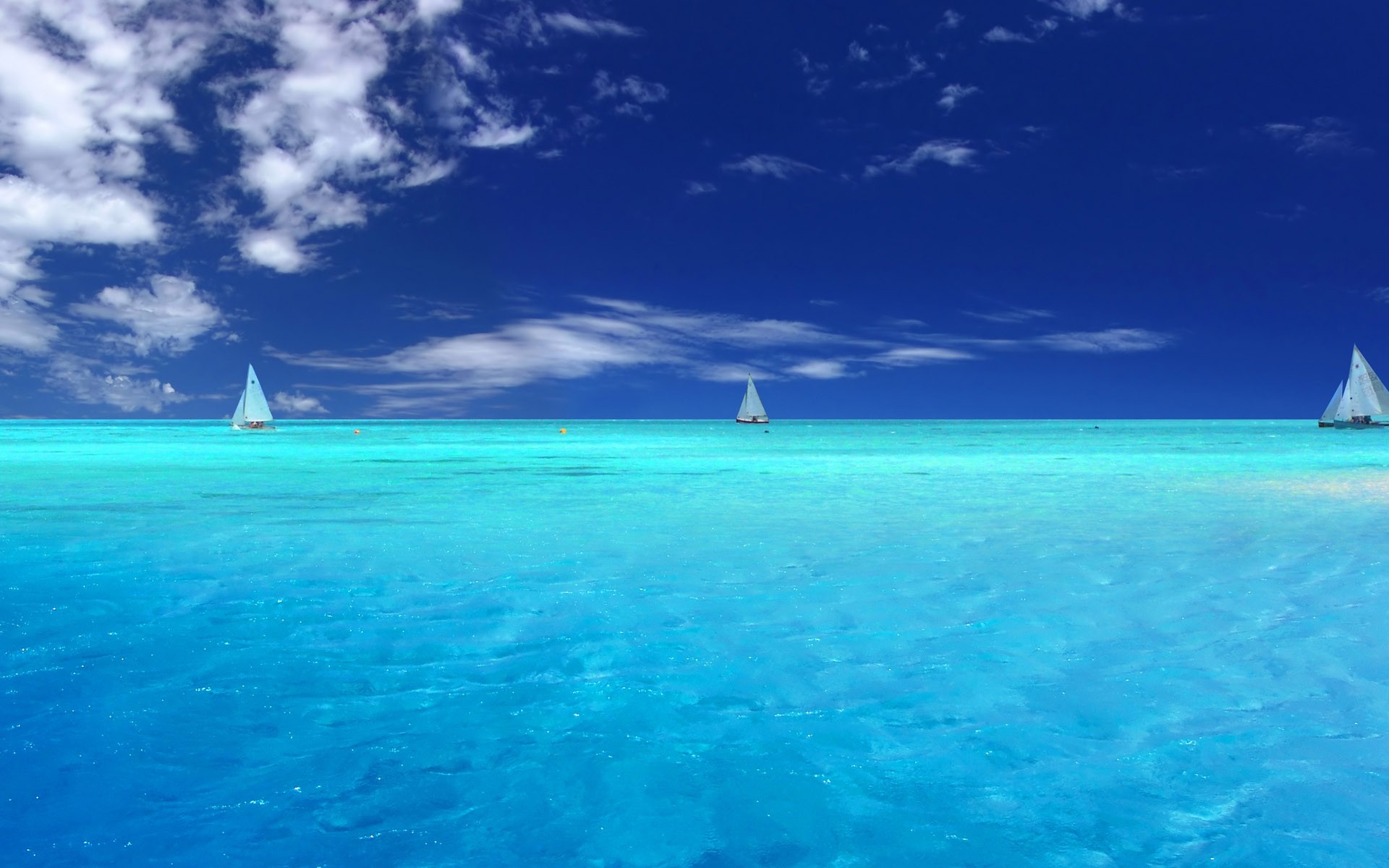 Sailboats on a turquoise ocean under a blue sky HD Wallpaper