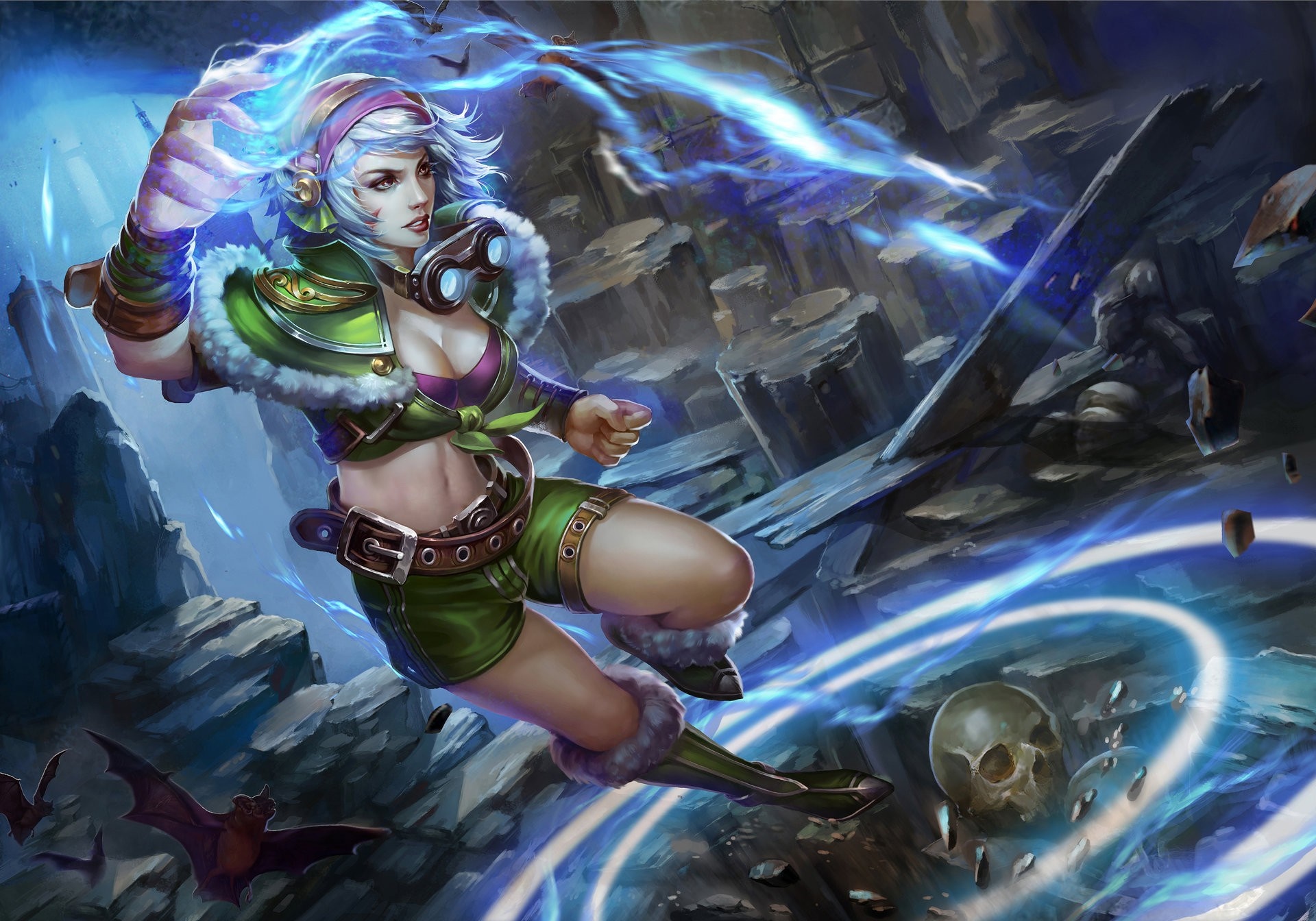 Fantasy art of a woman casting lightning magic HD Wallpaper