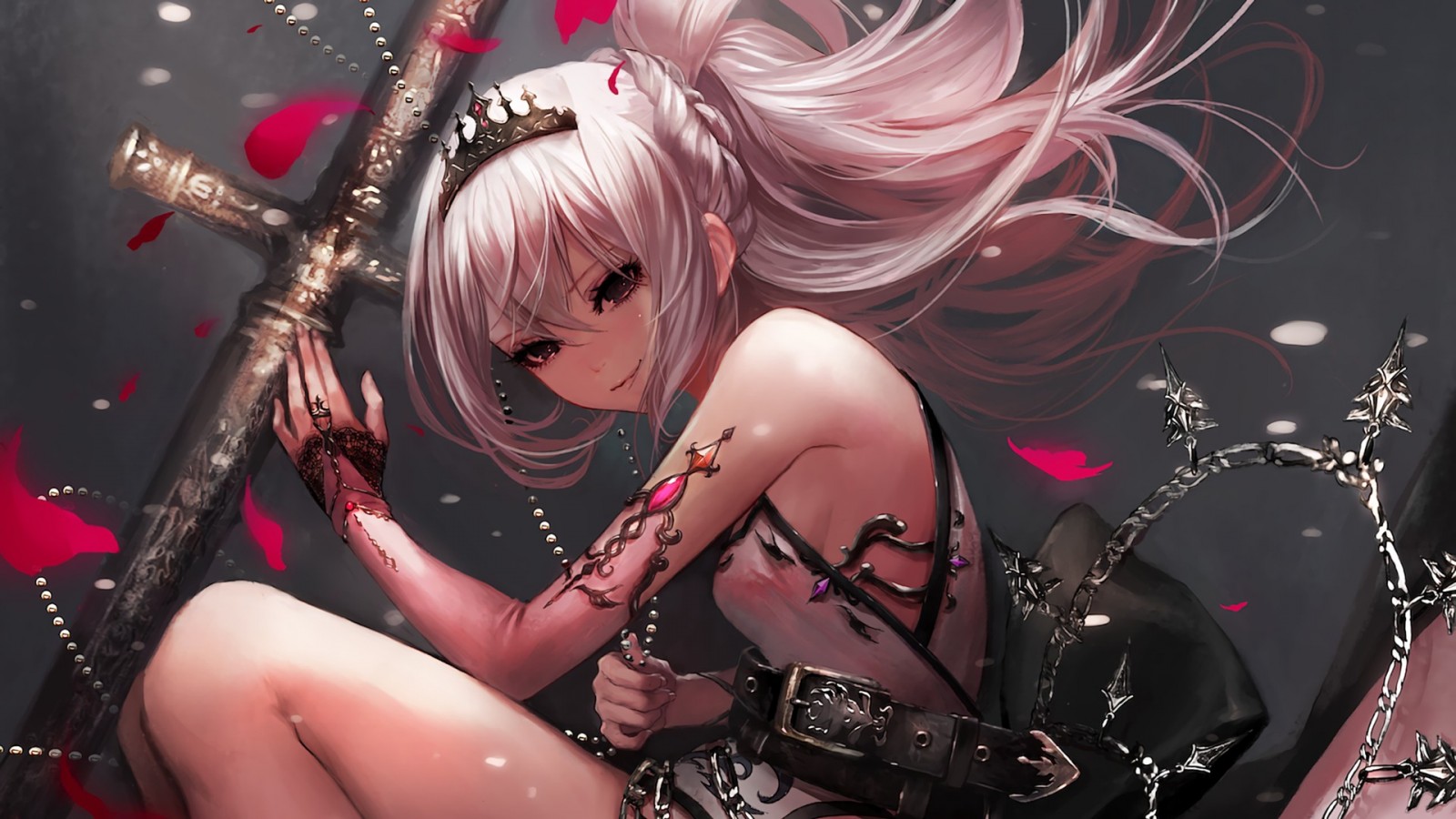 Anime girl with crown and cross HD Wallpaper