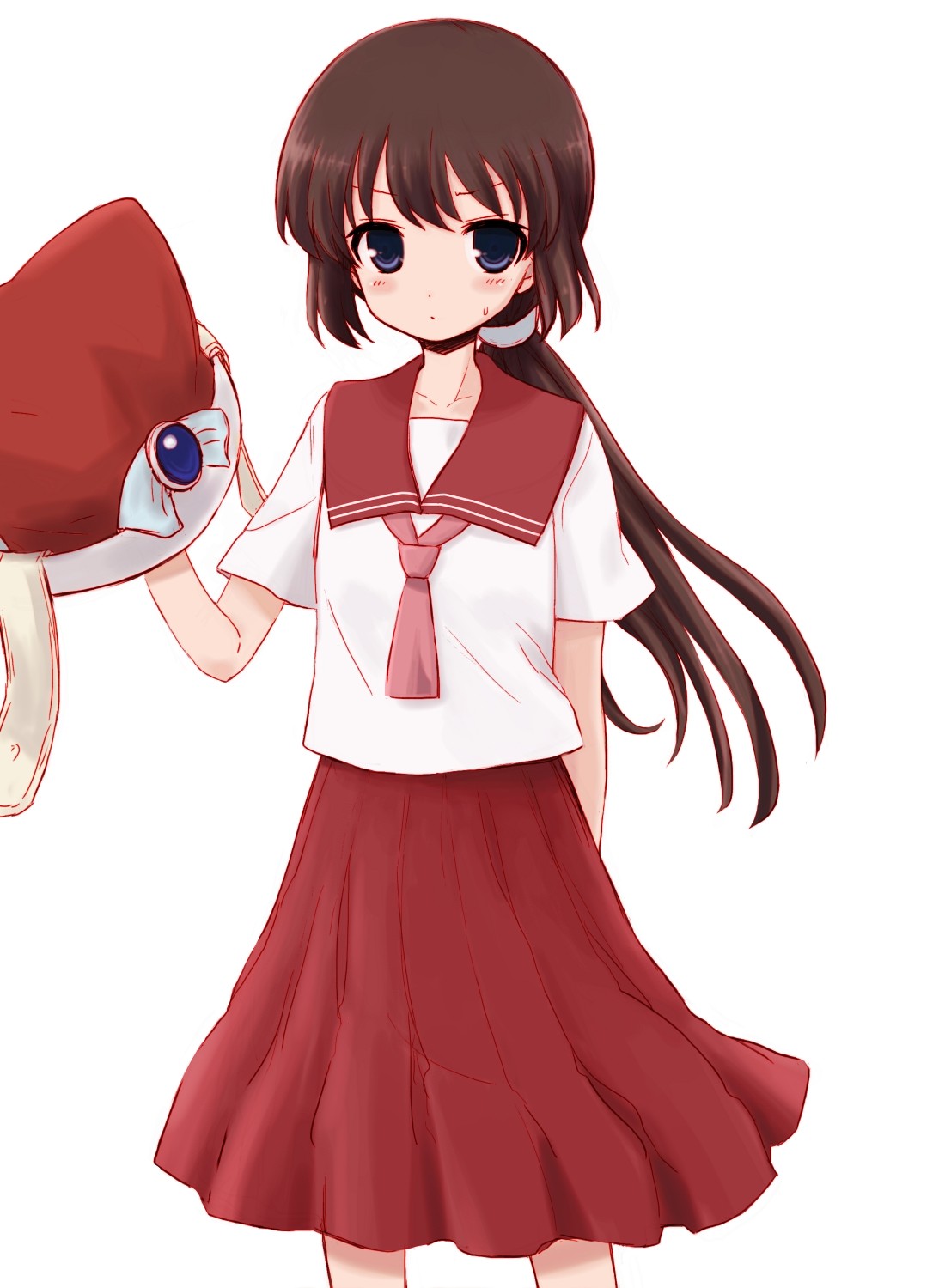 Anime girl in school uniform holding a red creature HD Wallpaper