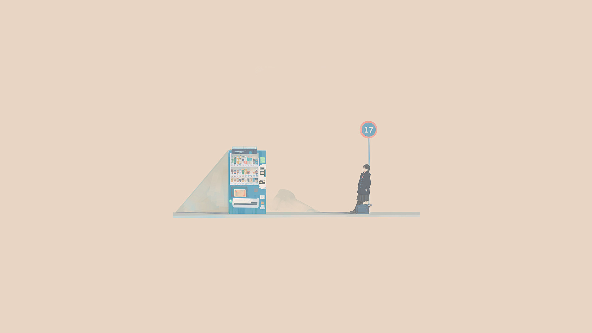 Person at Bus Stop with Vending Machine HD Wallpaper