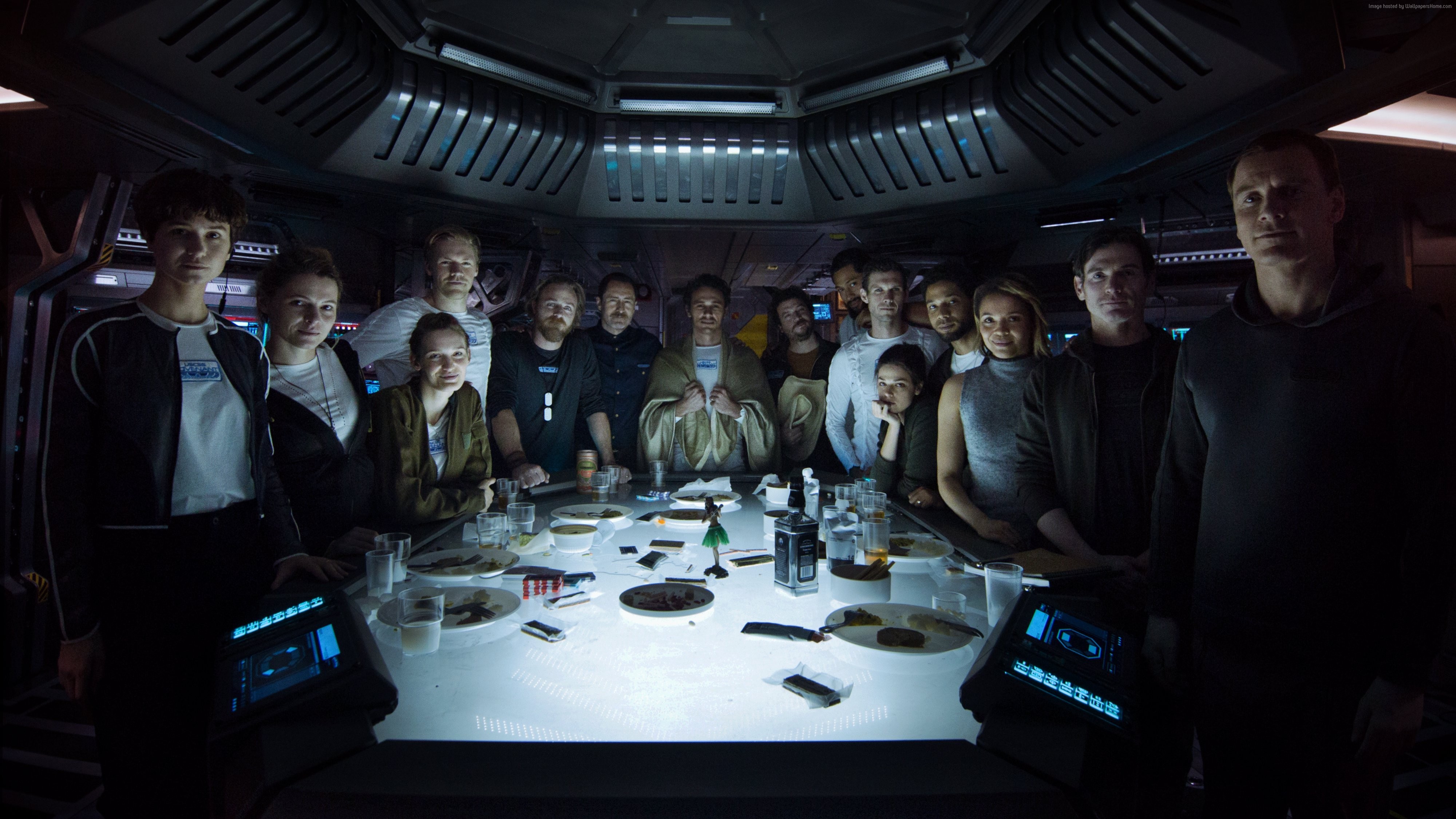 Cast of Alien: Covenant in a Last Supper scene HD Wallpaper
