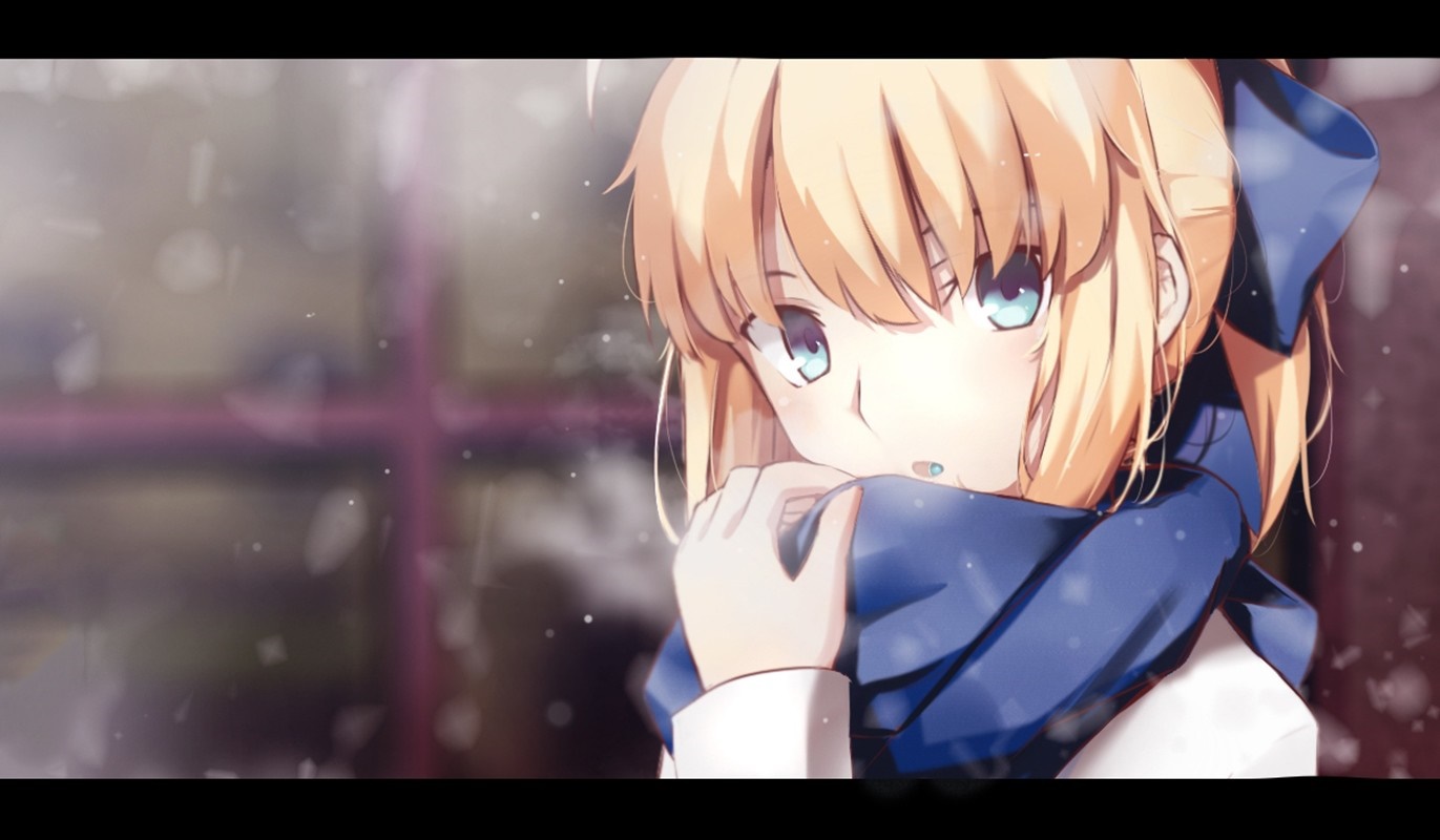 Saber from Fate Series with blue scarf HD Wallpaper