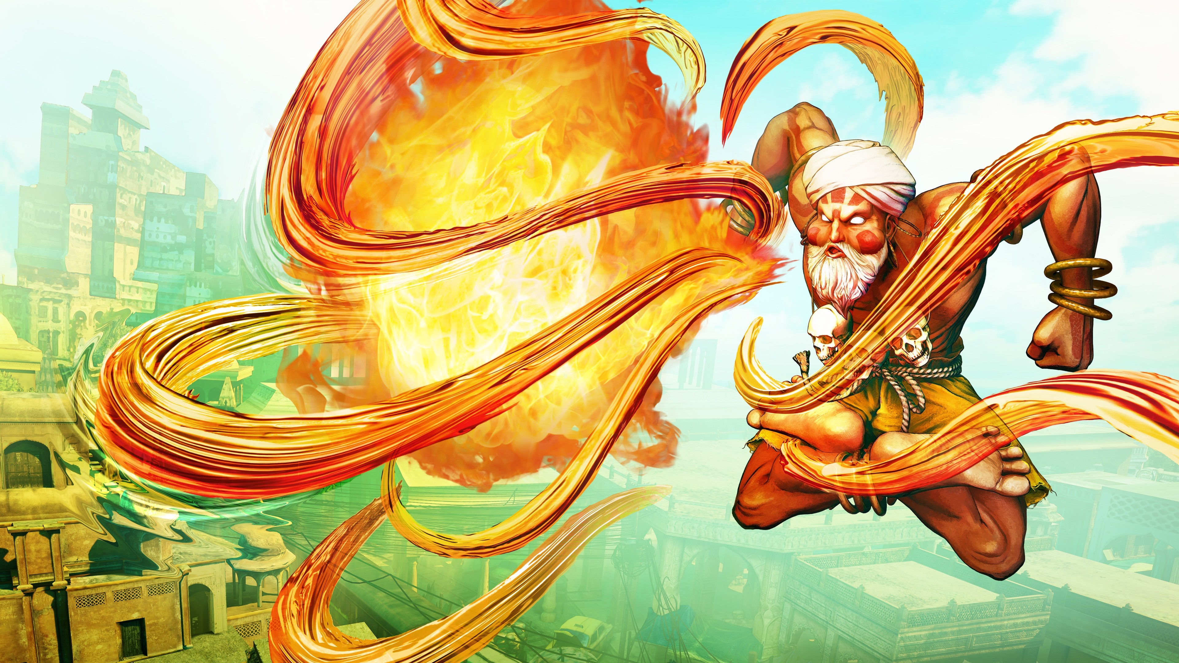 Dhalsim from Street Fighter V with fire HD Wallpaper
