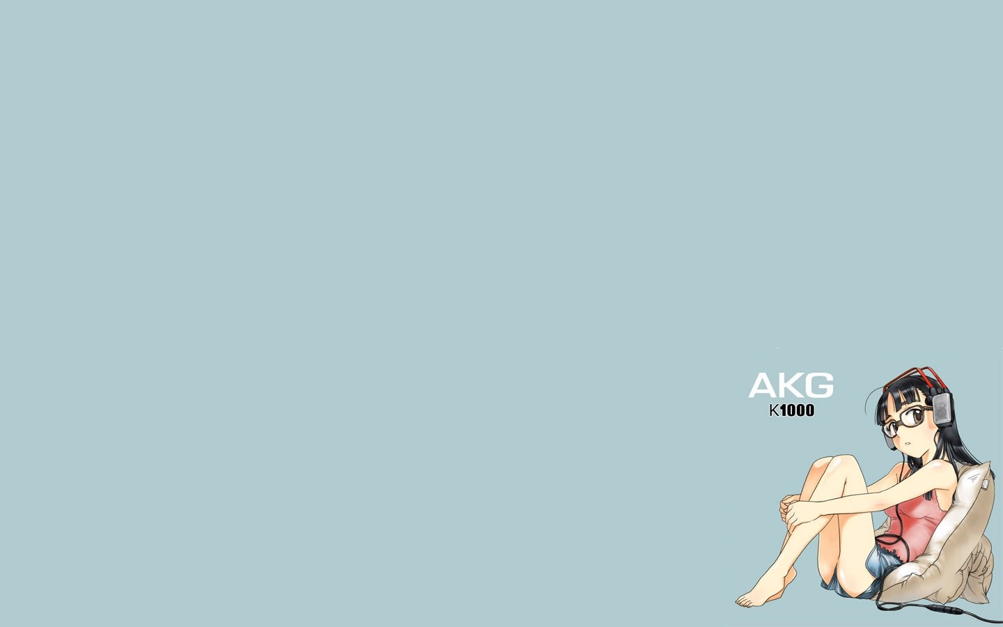 Anime girl with glasses and AKG K1000 headphones HD Wallpaper
