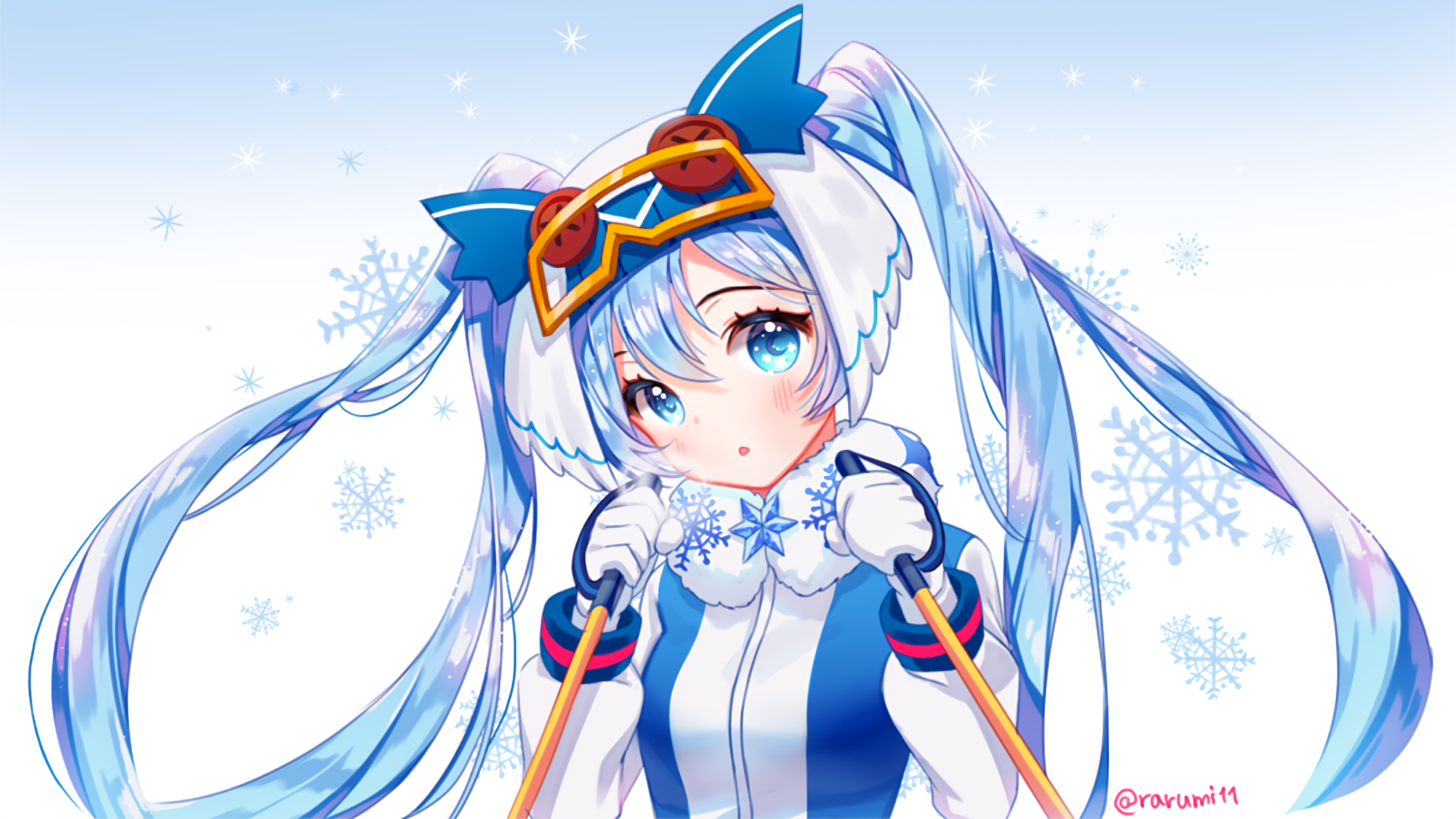 Snow Miku 2016 illustration with snowflakes HD Wallpaper