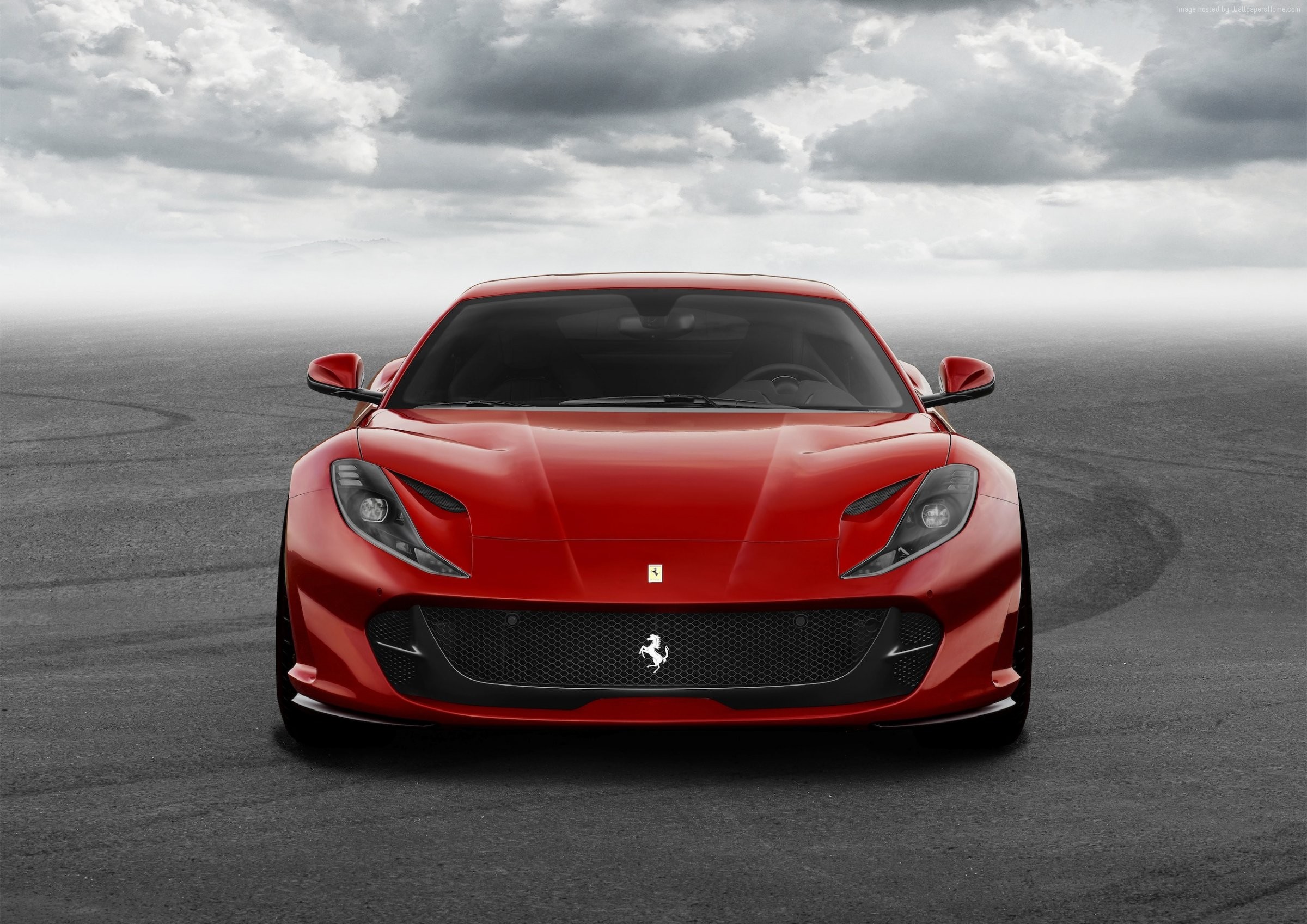 Red Ferrari 812 Superfast on asphalt HD Wallpaper