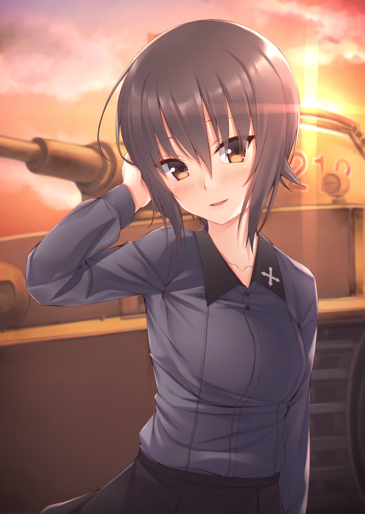Nishizumi Maho from Girls und Panzer at Sunset HD Wallpaper