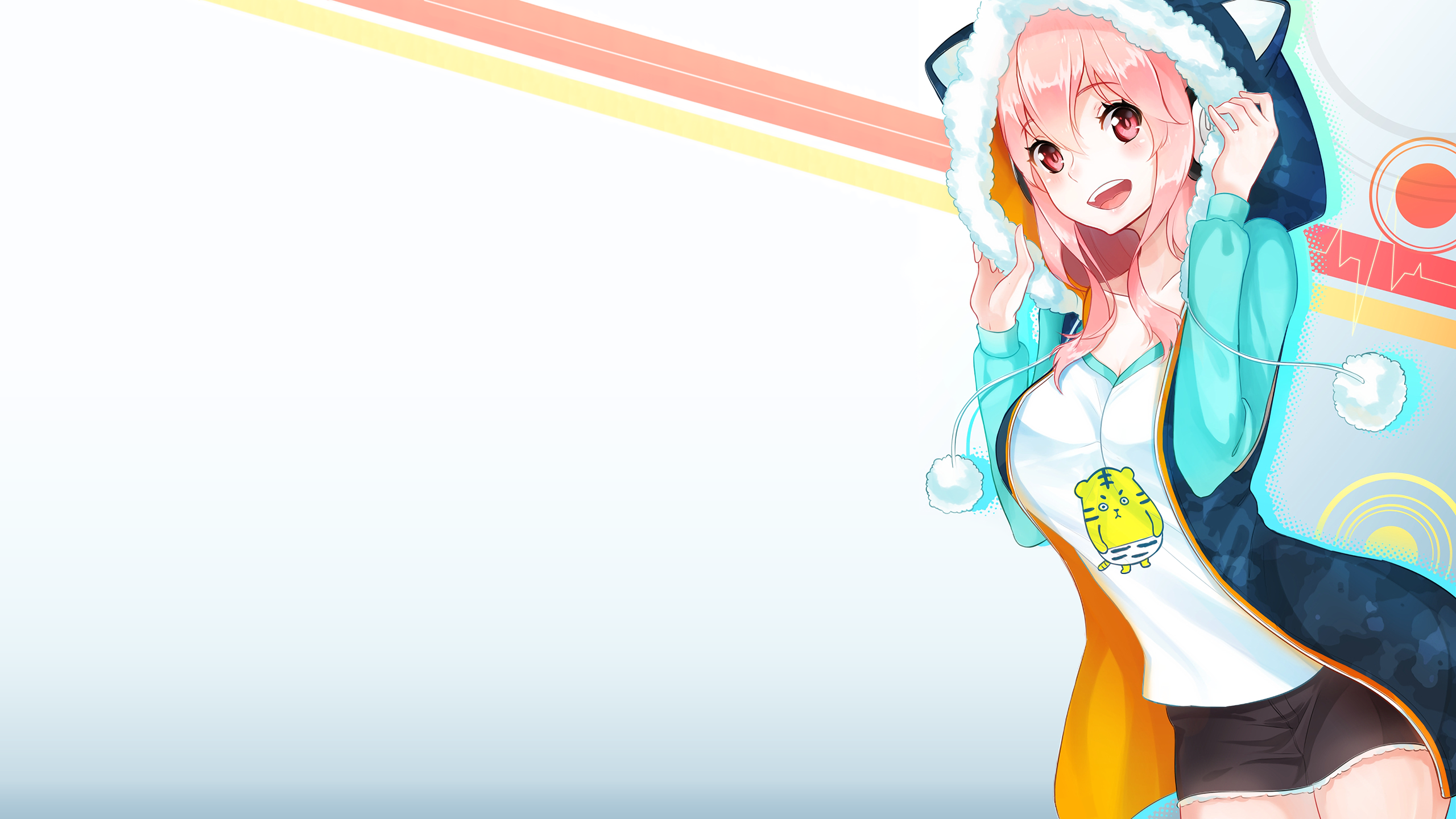 Super Sonico wearing headphones and a hoodie HD Wallpaper