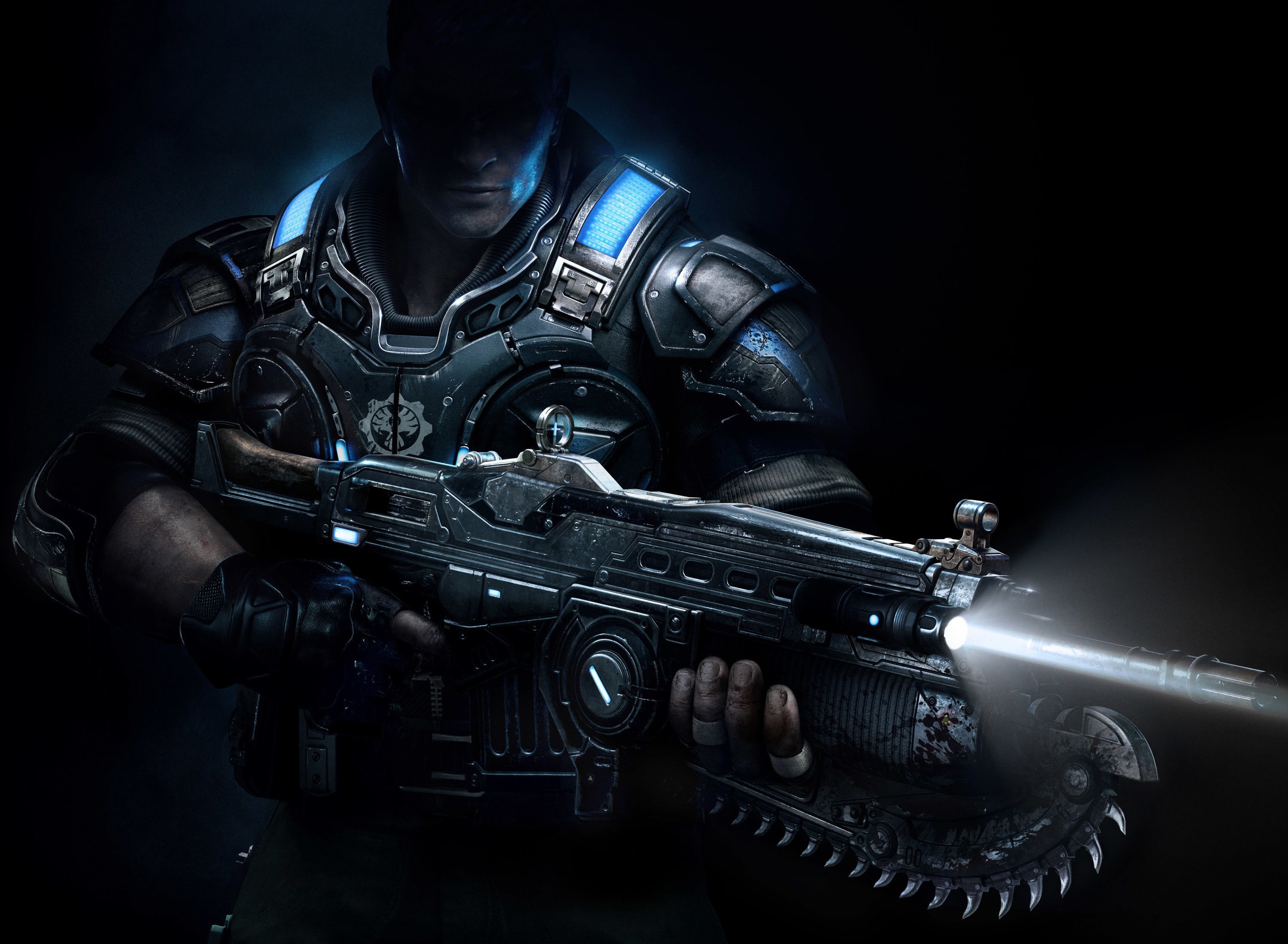 Marcus Fenix from Gears of War holding a Lancer rifle HD Wallpaper
