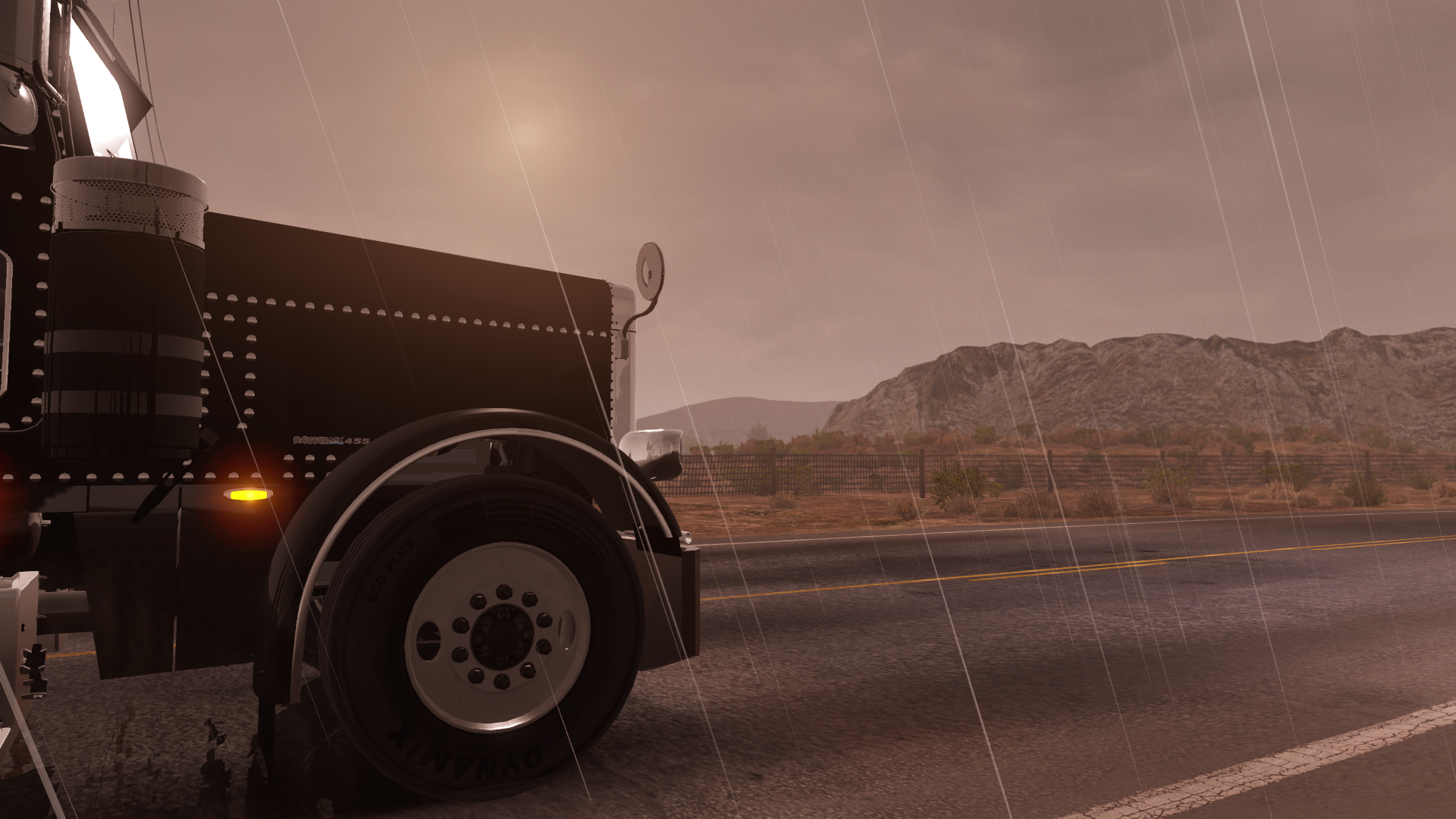 American Truck Simulator screenshot of a truck in the rain HD Wallpaper