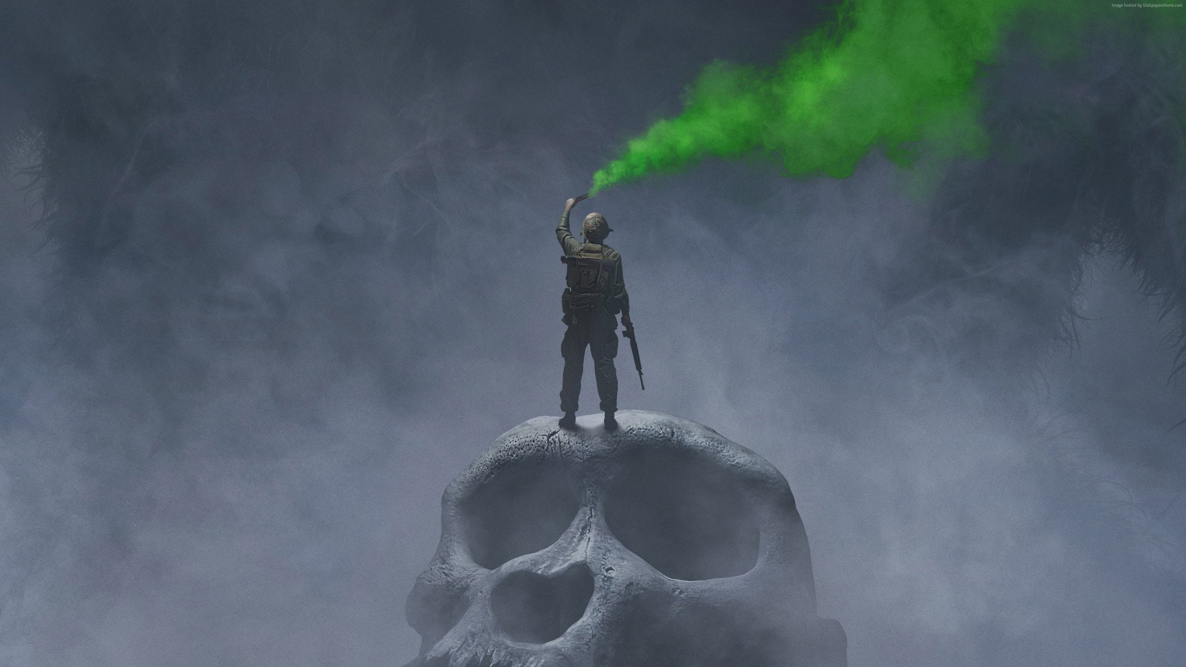 Soldier on Skull Island with Green Smoke HD Wallpaper