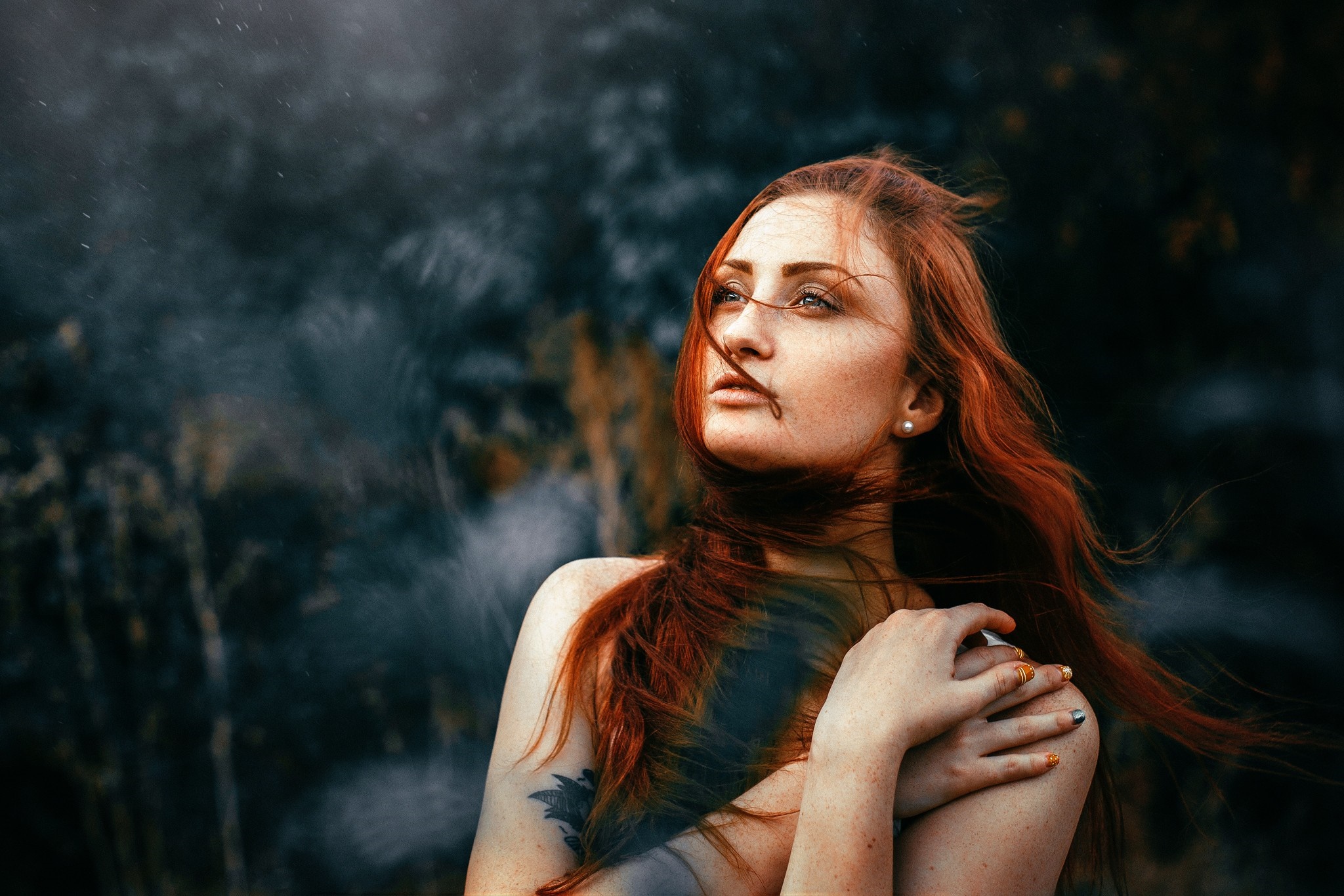 Woman with red hair and tattoo HD Wallpaper