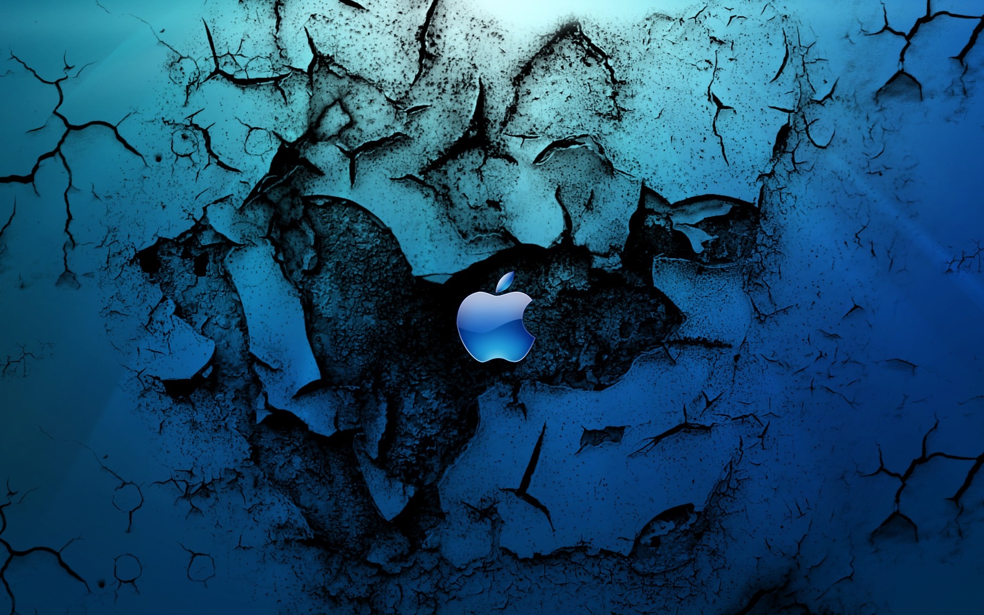 Apple logo on cracked blue grunge background HD Wallpaper