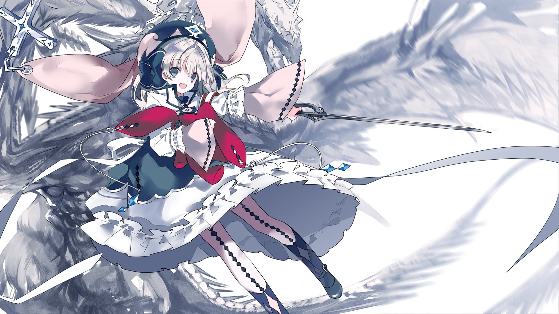 Anime girl with sword and dragon wings HD Wallpaper
