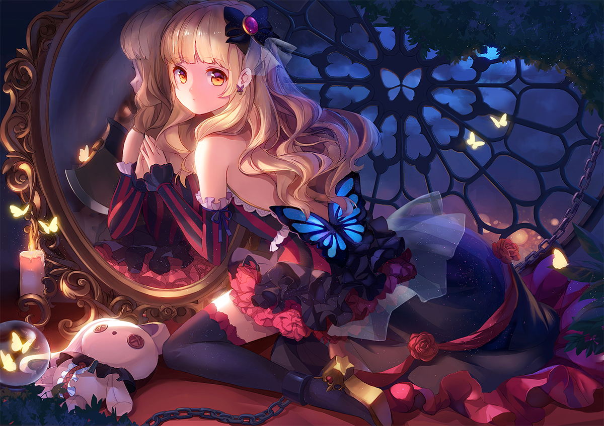 Mayu Vocaloid in a gothic dress with butterflies HD Wallpaper