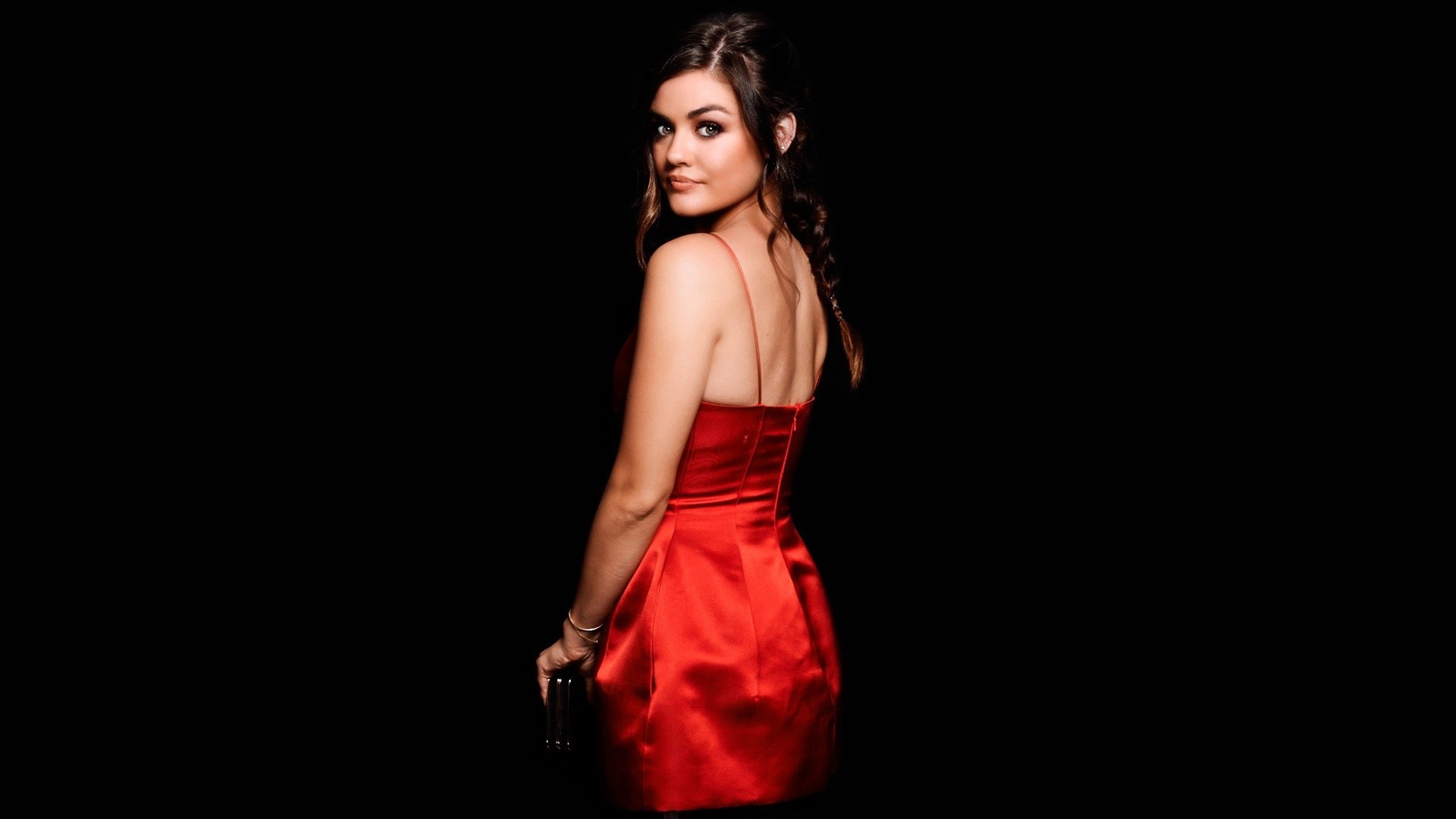 Lucy Hale in a red dress HD Wallpaper